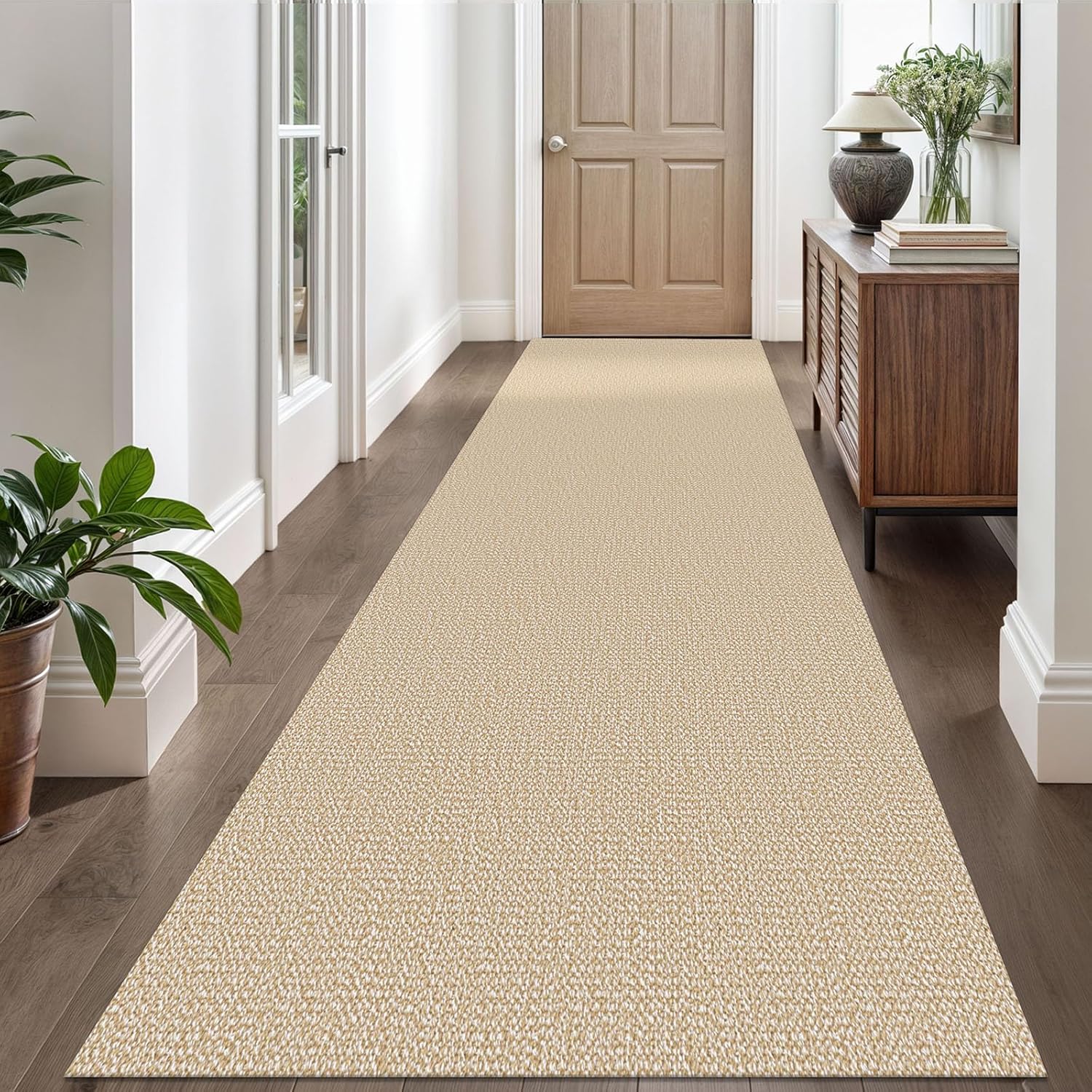 EARTHALL Washable Runner Rug 3x10 Ft Non Slip Runners for Hallways Long Cotton Rubber Backed Kitchen Runner Braided Indoor Floor Carpet Runners for Entryway, Hallway, Kitchen, Golden Beige/White