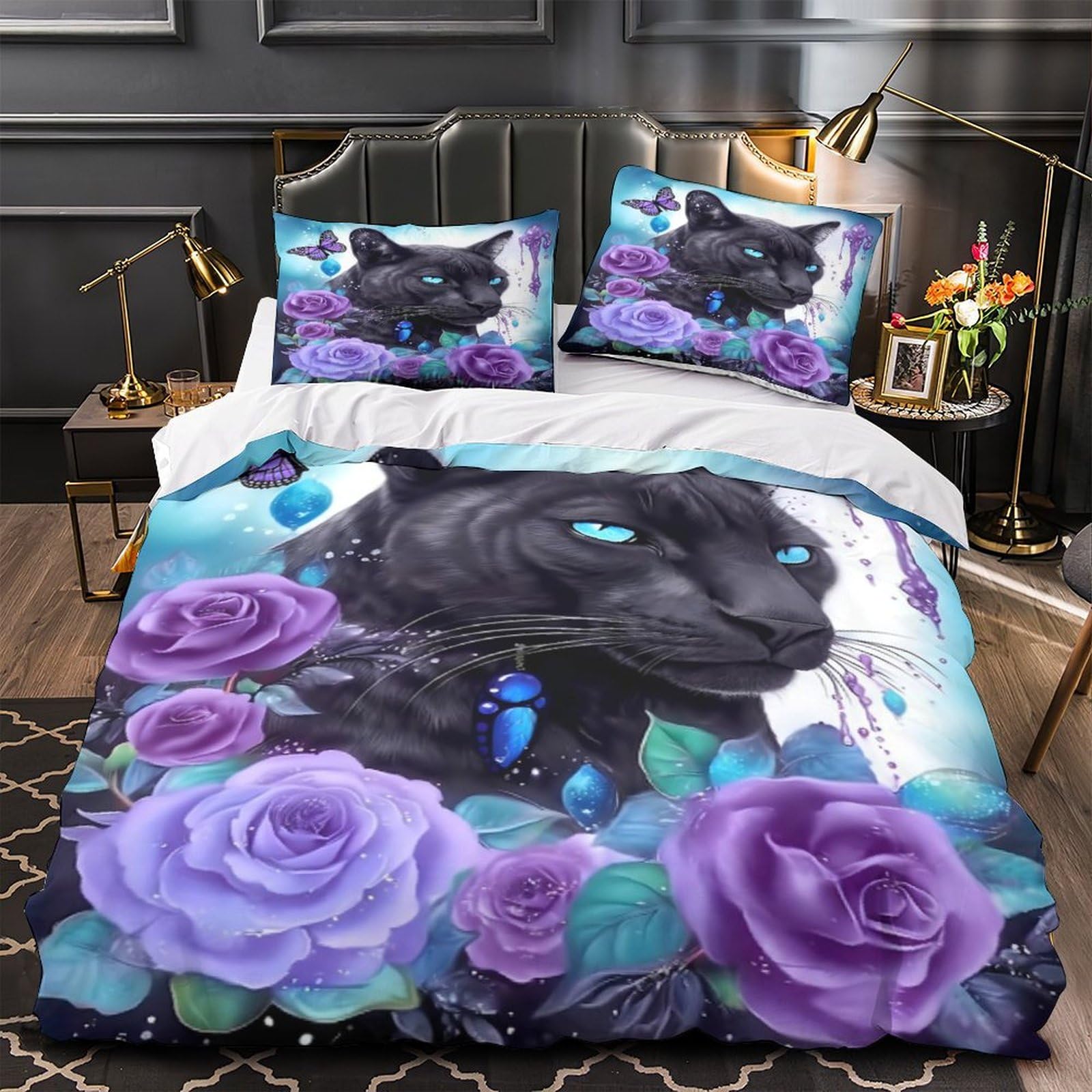 Housse de couette respirante et hypoallergénique imprimée panthère noire