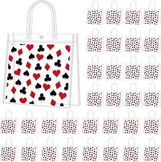 Supervitae 36 Pcs Casino Poker Clear Favor Bags with Handle Reusable Plastic PVC Gift Bag Goodies Treats Wrap Totes for Birthday Wedding Graduation Party Supplies, 8 x 8 x 3.15 Inch