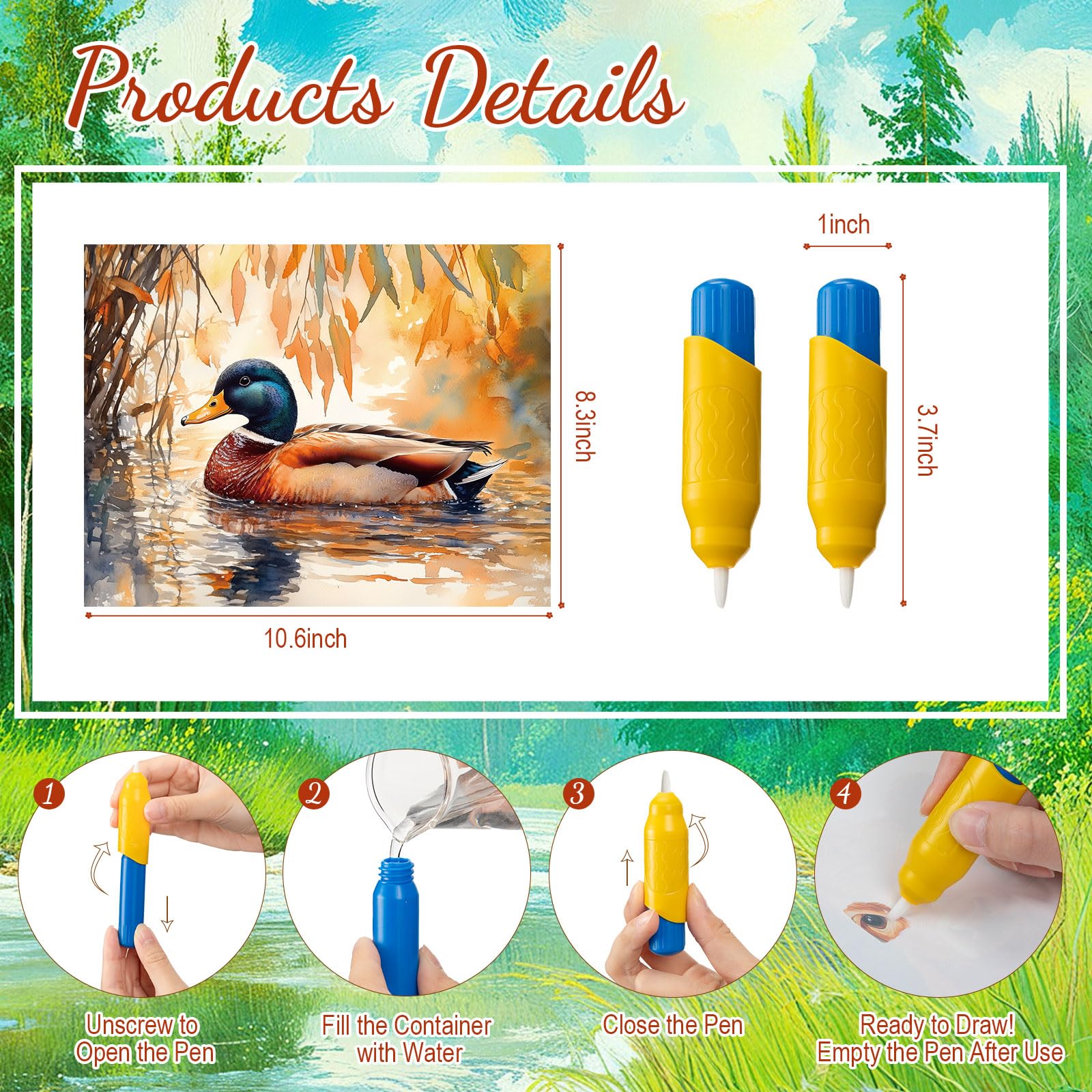 24 piezas de productos para la demencia para personas mayores con Alzheimer, actividades para adultos mayores, juguetes reutilizables de pintura al agua con 1 pincel de pintura, garabatos de