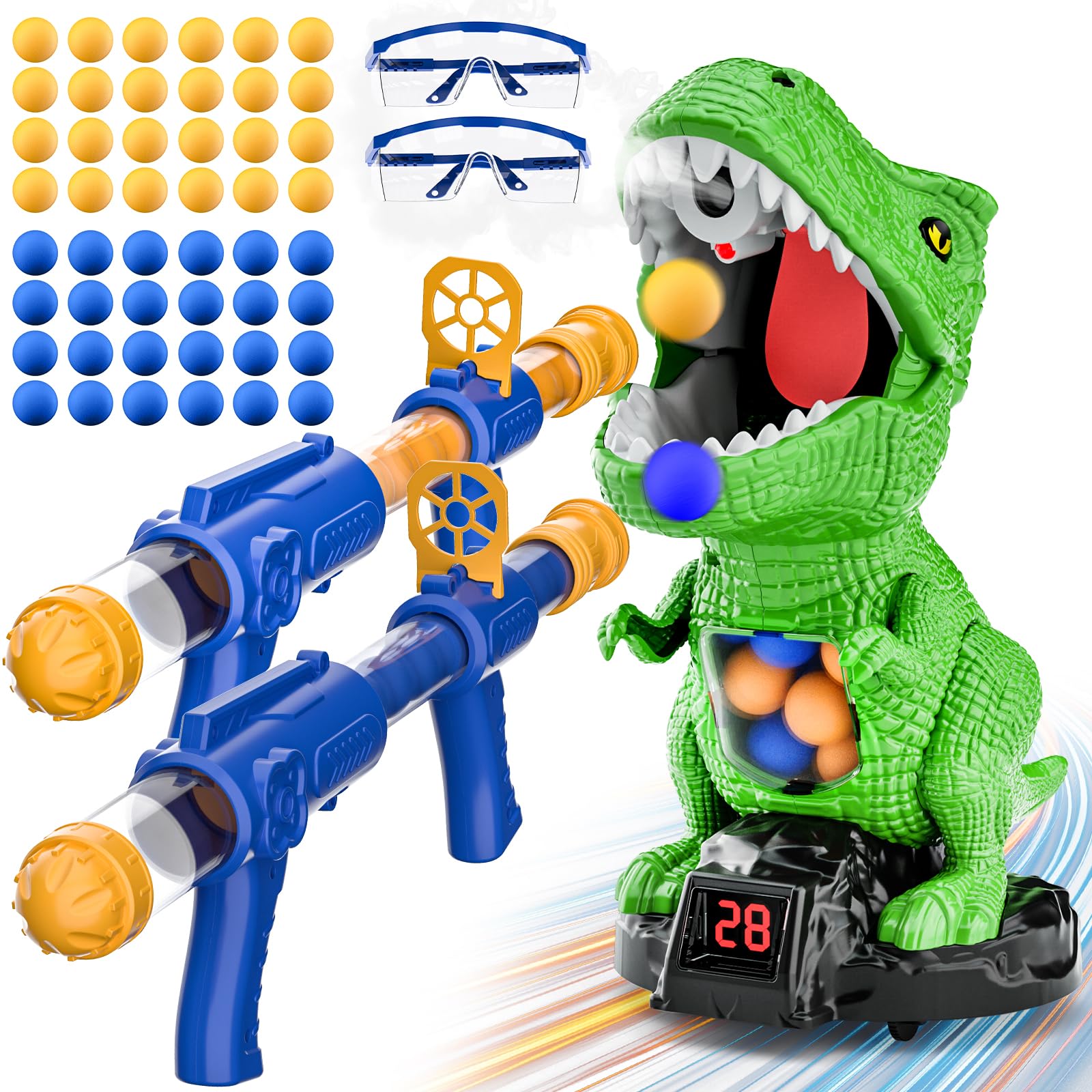 Cooldele Dinosaur Shooting Toys for Kids 3-6, Movable Target Shooting Games with 2 Air Pump Guns, LCD Score Record, Interactive Competition Game Birthday Gift for Kids Ages 3-5 5-6 6-8
