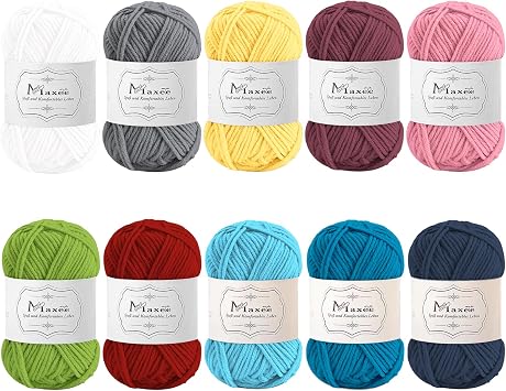 Maxee 500g10x50g Acrylic Yarn for Crocheting and Knitting, Multicolor Hilo Acrilico, 10 Skeins of 100m109 Yards, 5ply Soft, Beginner/Professional Kit