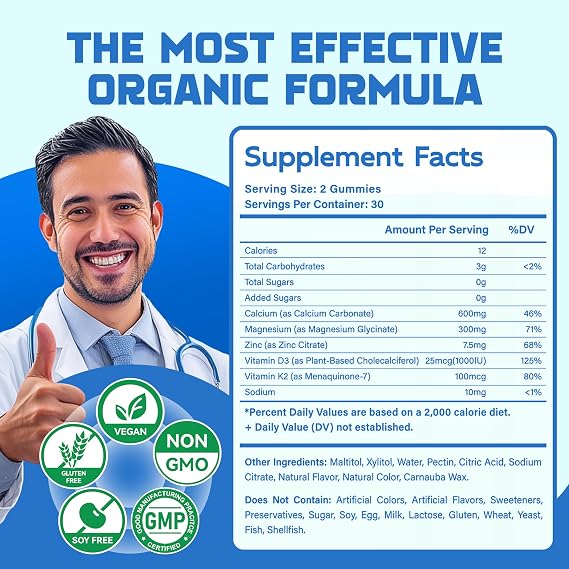 Magnesium Glycinate Gummies - Sugar Free Magnesium Potassium Supplement with Vitamin D, B6, CoQ10 for Calm Mood & Sleep Support - 120 Blueberry Chews