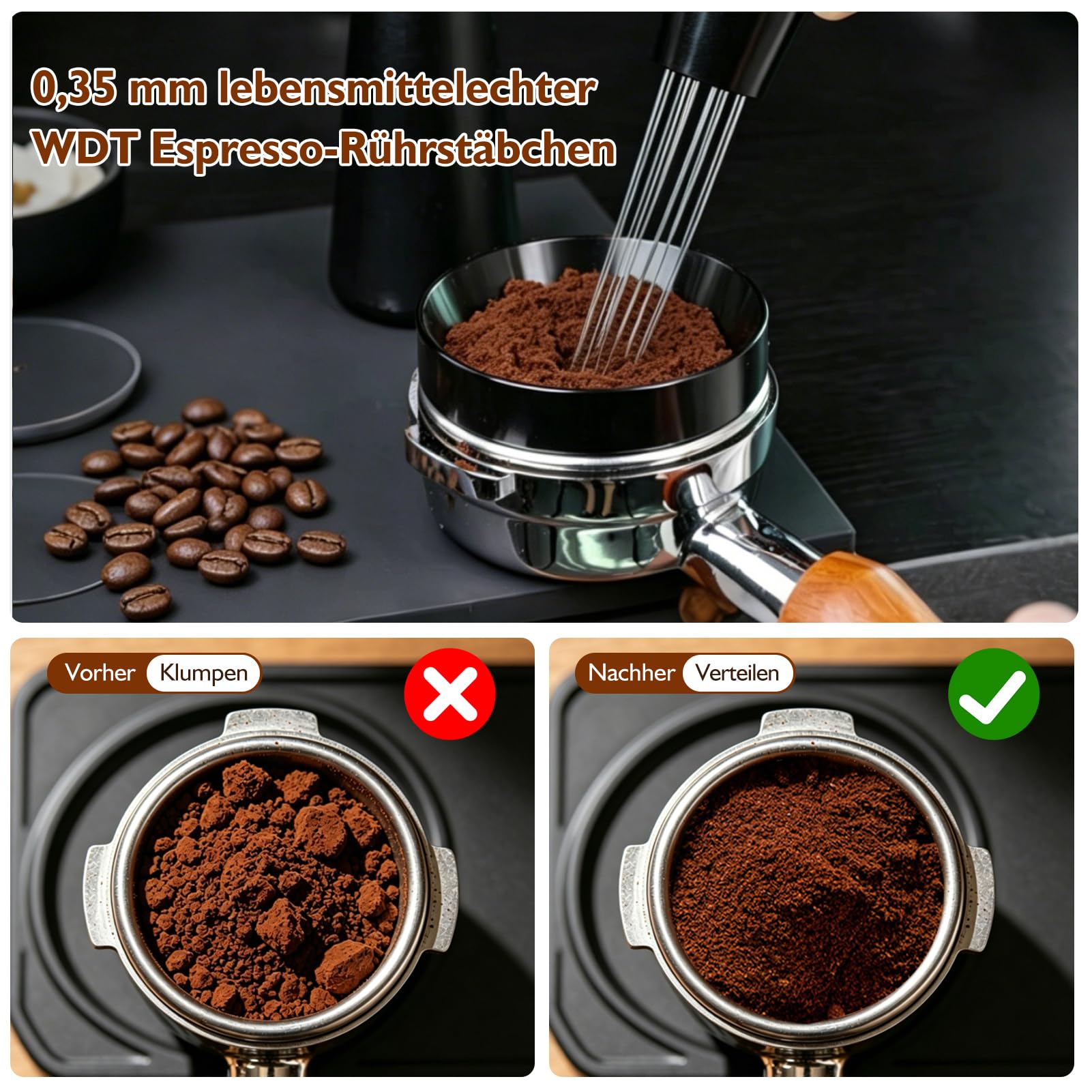 Espresso Tamper 58mm Set, 7-teiliges Barista Zubehör mit Tamper, WDT Tool, Distributor, Dosiertrichter, Puck Screen, Tamperstation und Reinigungsbürste