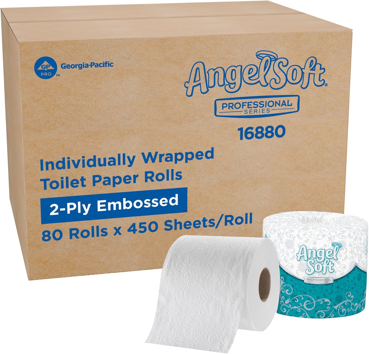 Angel Soft Professional 2-Ply Embossed Toilet Paper, 450 Sheets/Roll, 80 Rolls Bulk Case - Georgia-Pacific Septic Safe TP