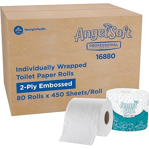 Angel Soft Professional Series by Georgia-Pacific PRO 2-Ply Embossed Toilet Paper, White, Individually Wrapped, 450 Sheets Per Roll, 80 Toilet Tissue Rolls Per Case, 16880