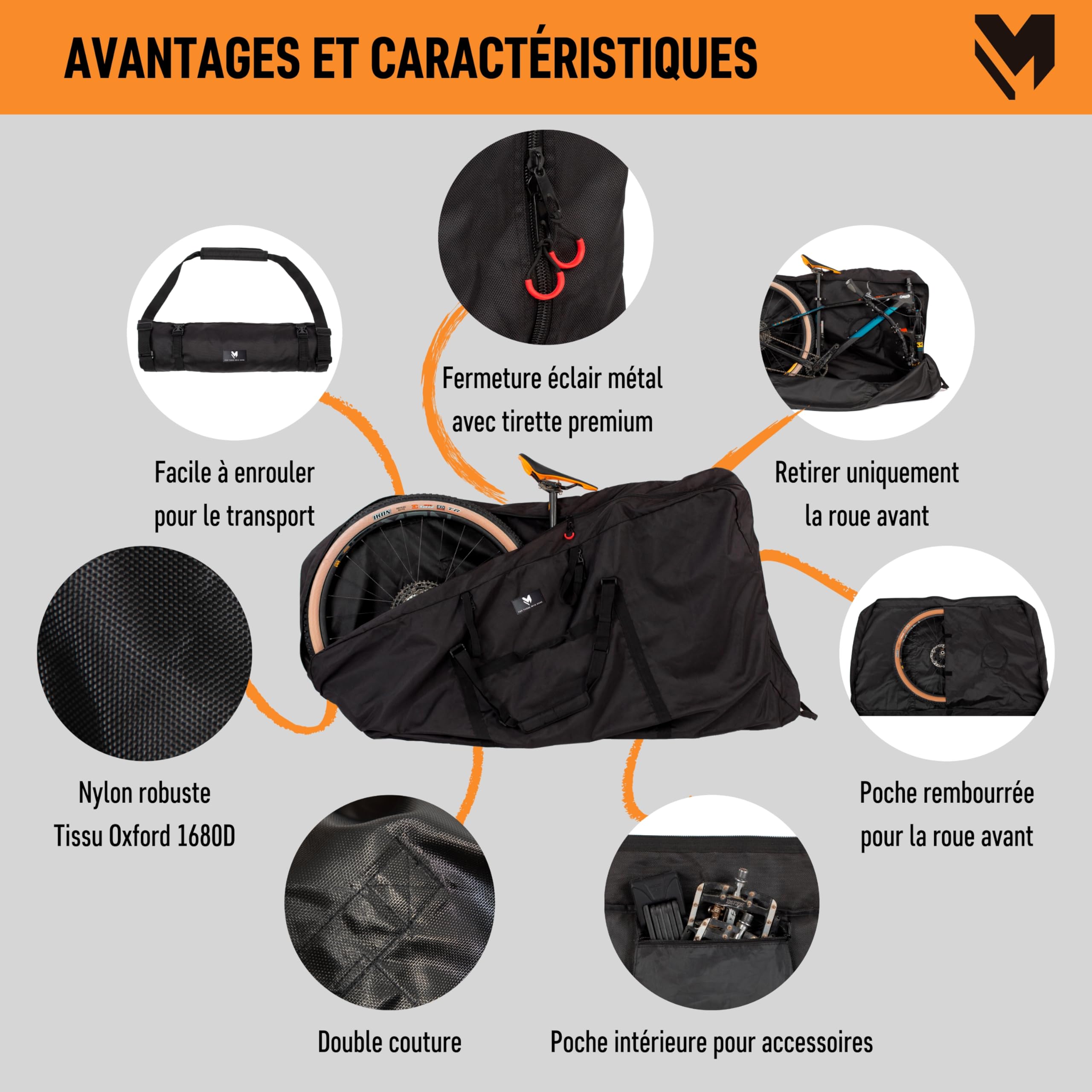 lamaki Housse Transport Velo - Route & Gravel, VTT 26-29 Pouces - Sans Retirer la Roue Arrière - Sac Transport pour Voyage - Housse de Velo Pliable, Robuste en Nylon 1680D