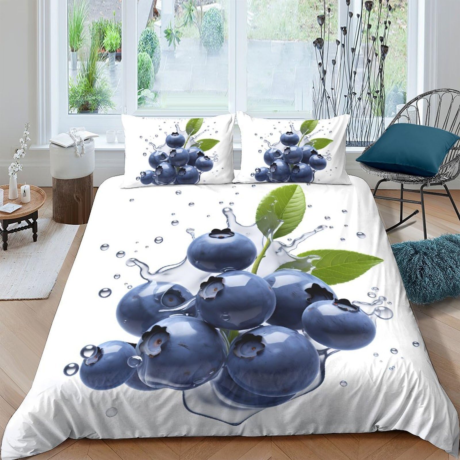 Ctjqhvkz Style-3 3D Printed Blueberry Splash Fitted Sheet Microfiber Soft Breathable Berry Cluster Bed Cover For Bedroom Dorm Decor Single（135X200cm）
