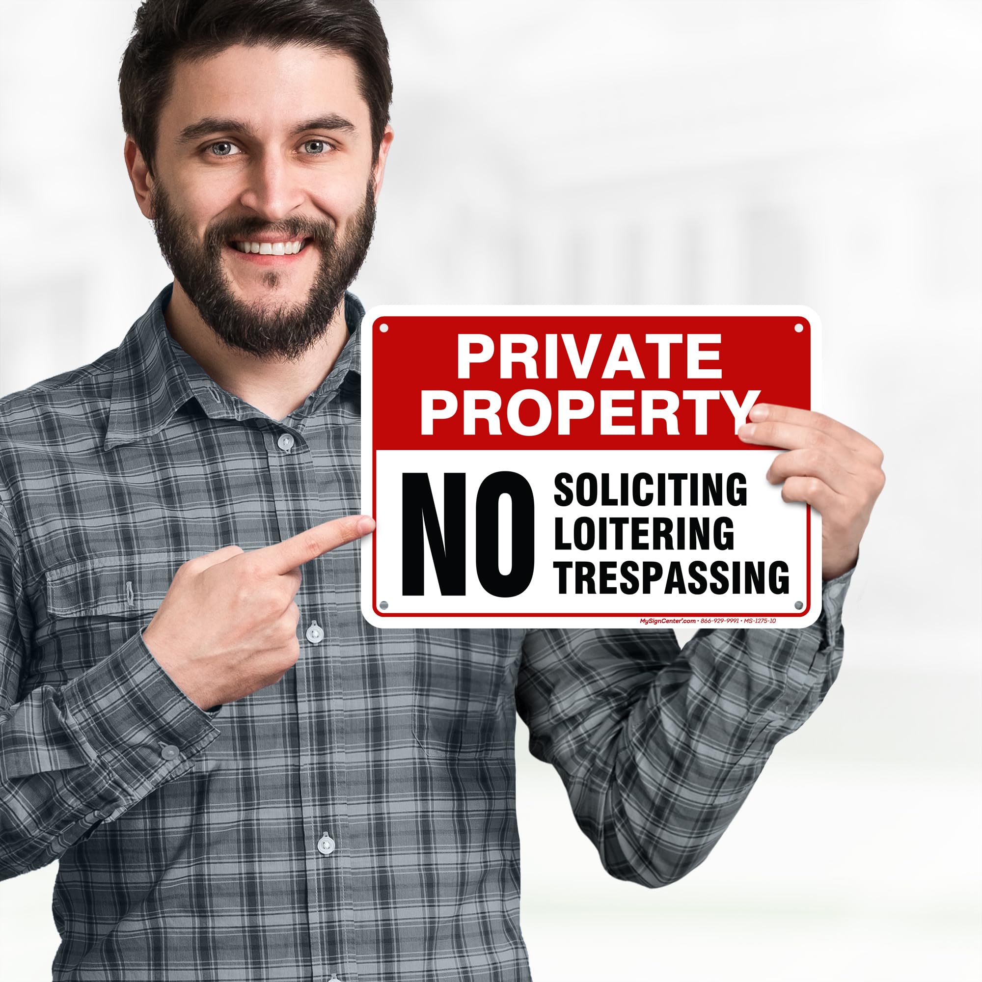 Private Property No Trespassing No Loitering No Soliciting Sign, 7x10 Inches, 55 mil thick HDPE (high density polyethylene), Made in USA by My Sign Center