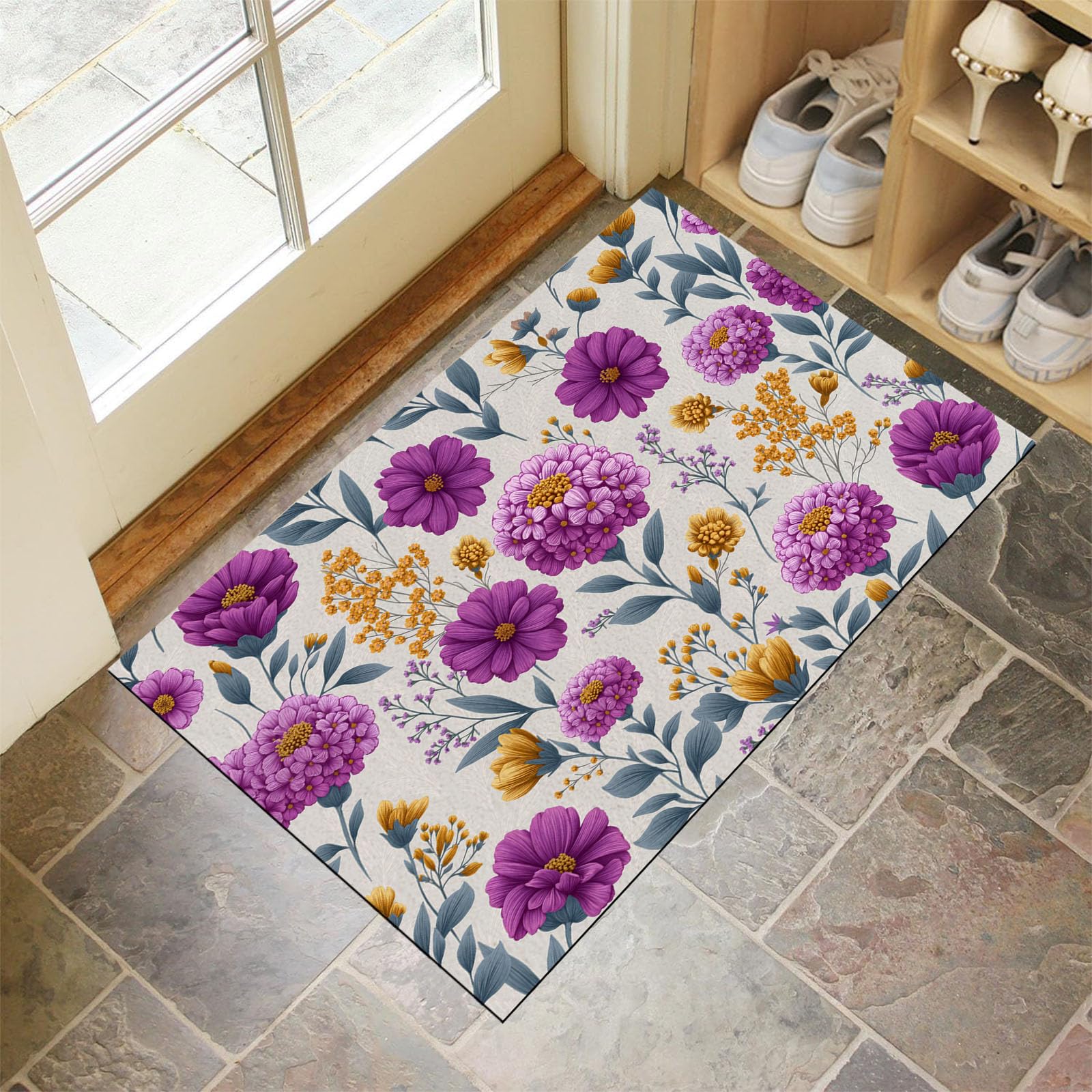 Paillasson fleurs sauvages tapis de sol intérieur piège à saletés