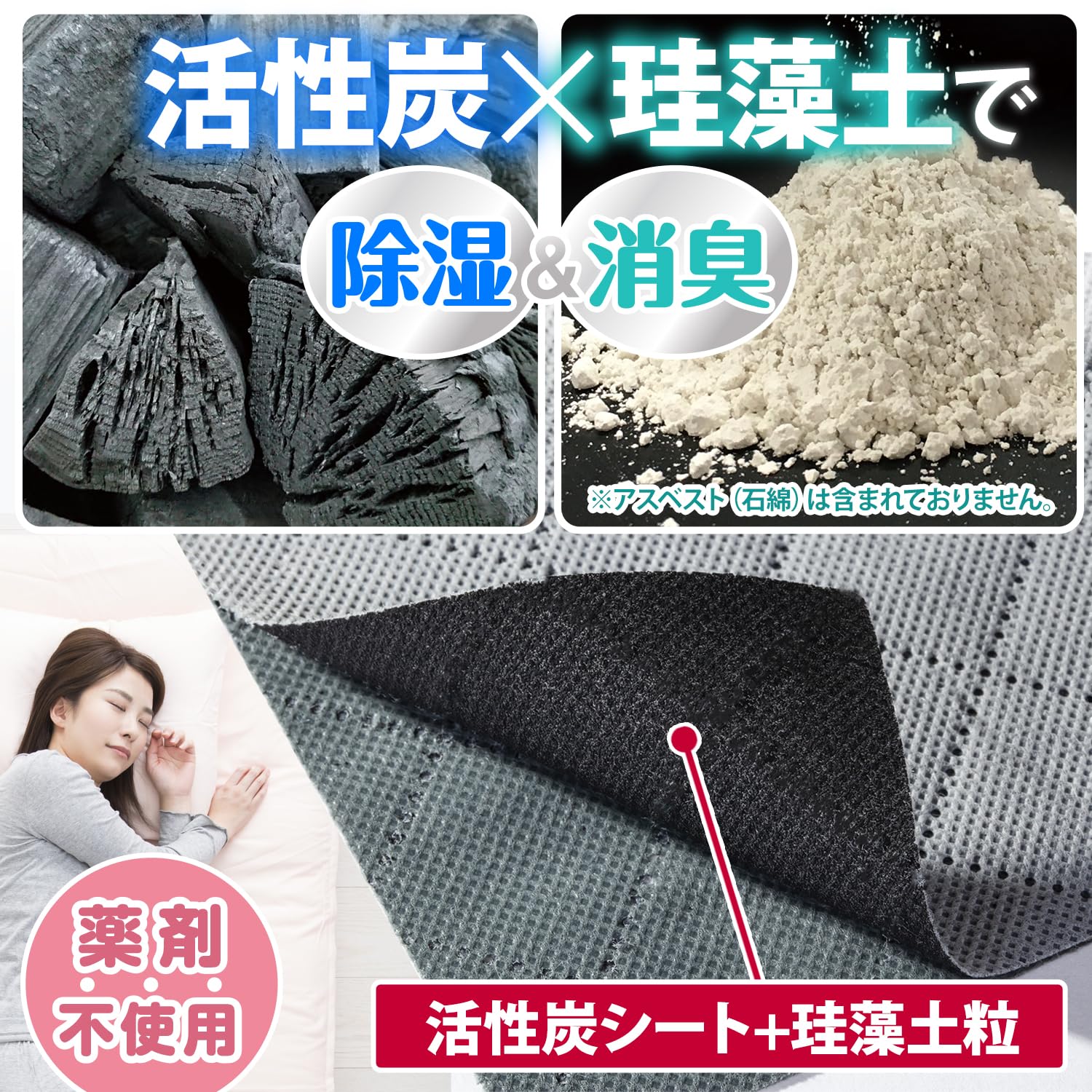 Amazon｜アストロ 除湿シート シングルサイズ用 グレー 活性炭＆珪藻土