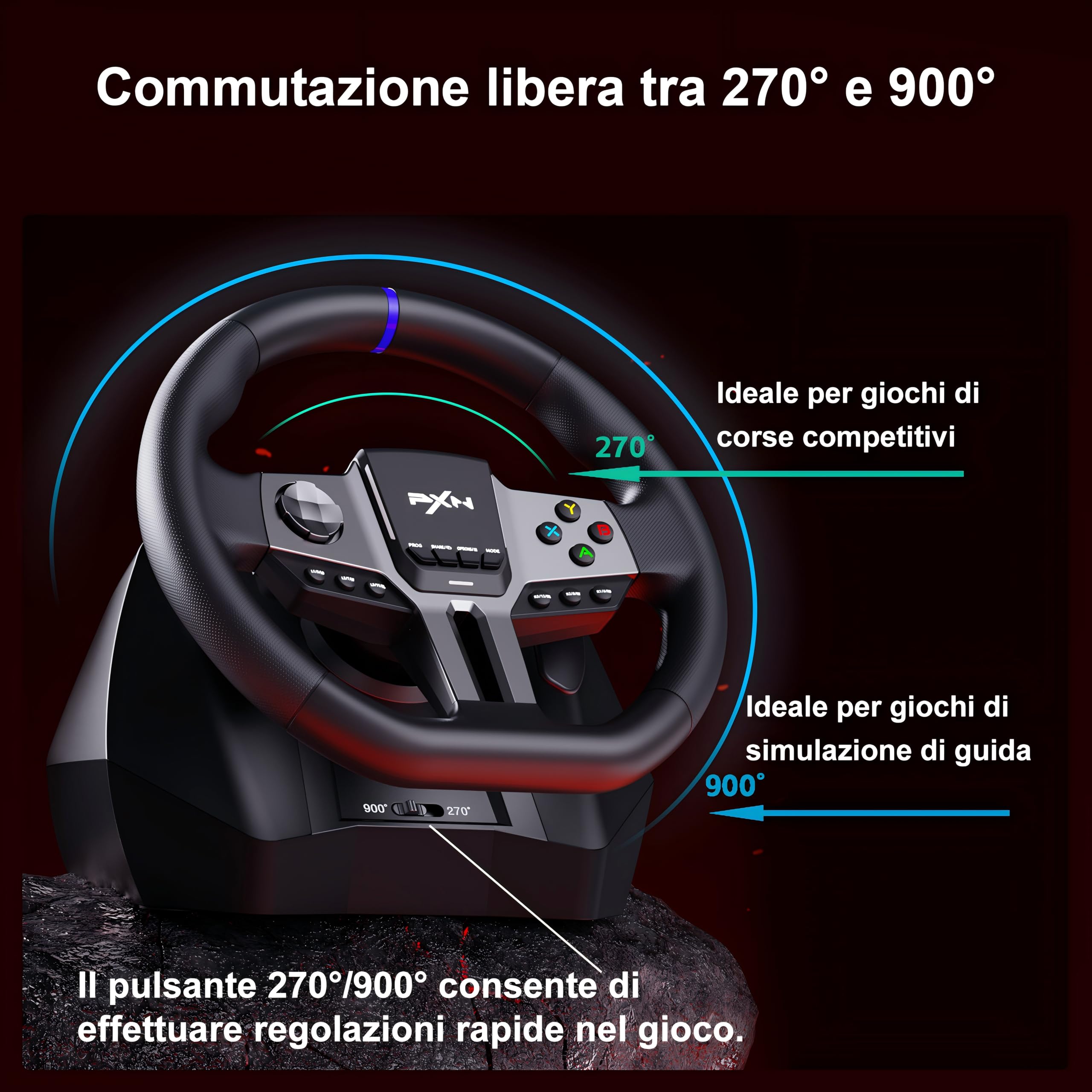 PXN V9 GEN2 Volante PC, Volante PS4 con Paddle Shifters, Pedale ad Effetto Hall, Cambio 6+R, App, Volante da Corsa per Xbox Series X/S, Xbox One, PC, PS4, PS3