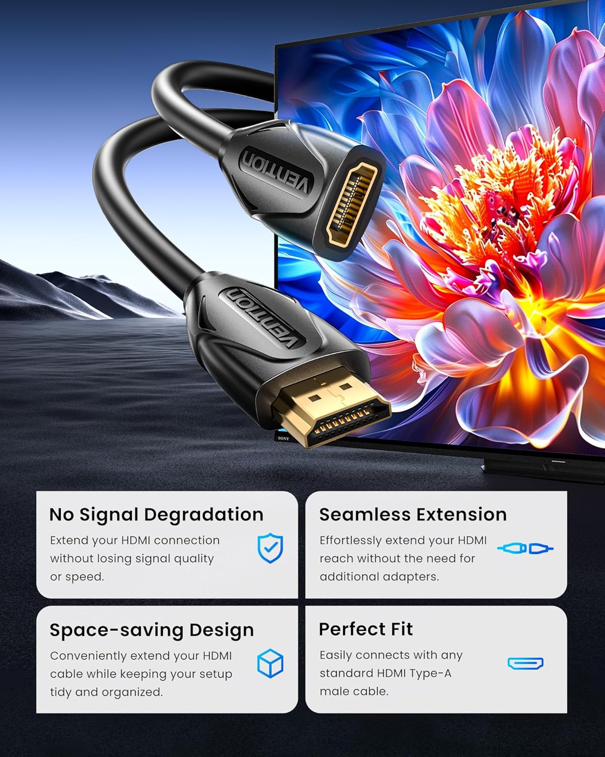 Diagram showing VENTION HDMI Extension Cable connecting two devices