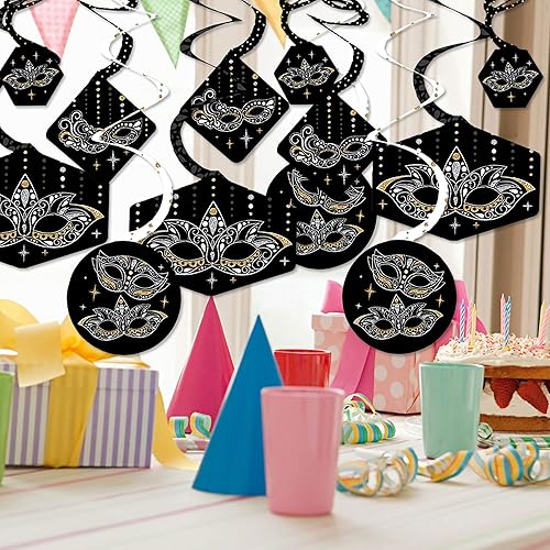 Miniatura 2 de Big Dot of Happiness Máscara veneciana para colgar en fiestas, diseño de remolinos, juego de 40 unidades