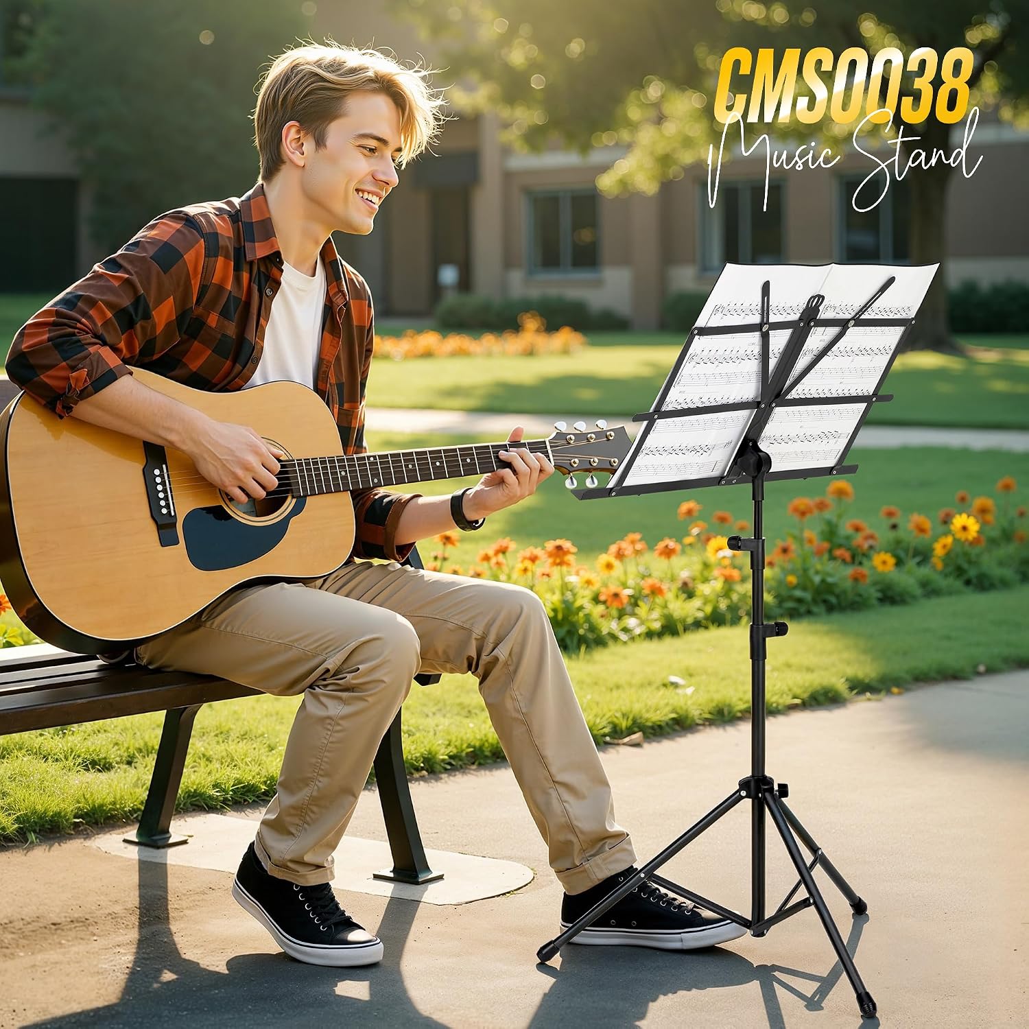 CAHAYA 2 in 1 Portable Music Stand - Desk & Floor Stand, Height Adjustable, Foldable with Bag and Sheet Music Clip, Ideal for Students, Musicians and Outdoor Performances