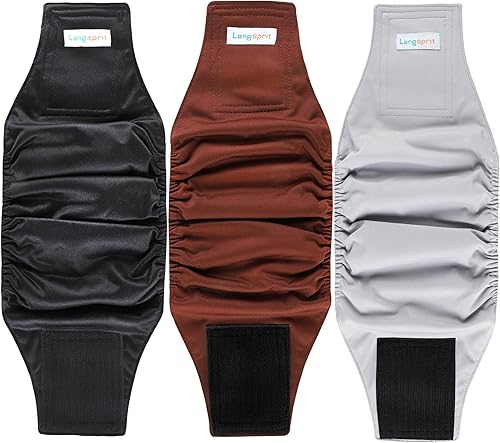Langsprit Bandas para el vientre masculino para perros (paquete de 3) Envolturas para perros de alta absorción lavables Pañales reutilizables para