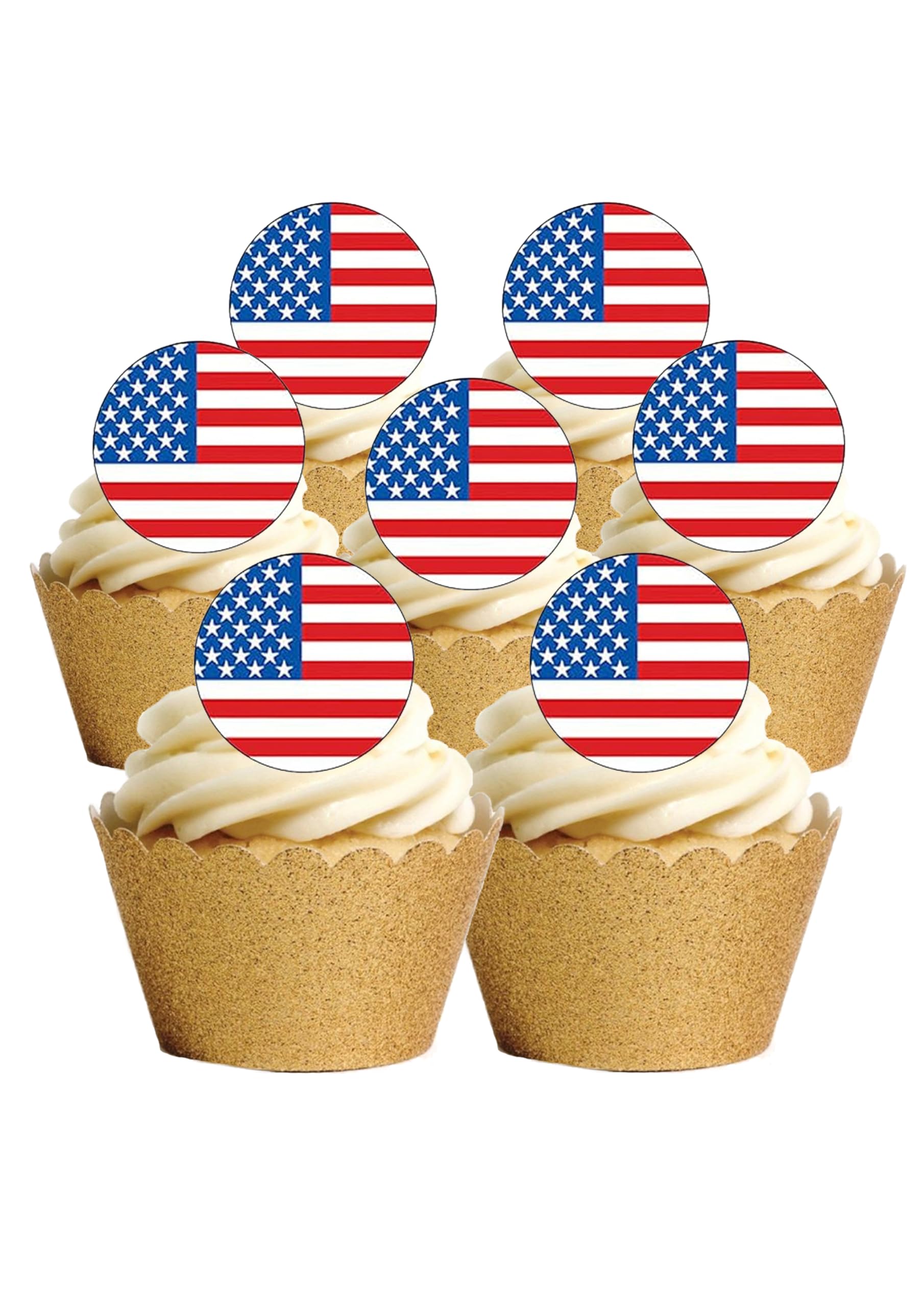 24 Precut USA American Stars & Stripes Flag Edible Wafer Paper Cake Toppers Decorations - Olympics