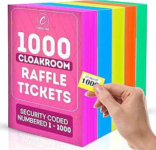 Coselena 5 x Cloakroom & Raffle Ticket Books – Numbered 1-1000 with Secure Numbering, Perforated Stubs & Easy Tear-Off Des...