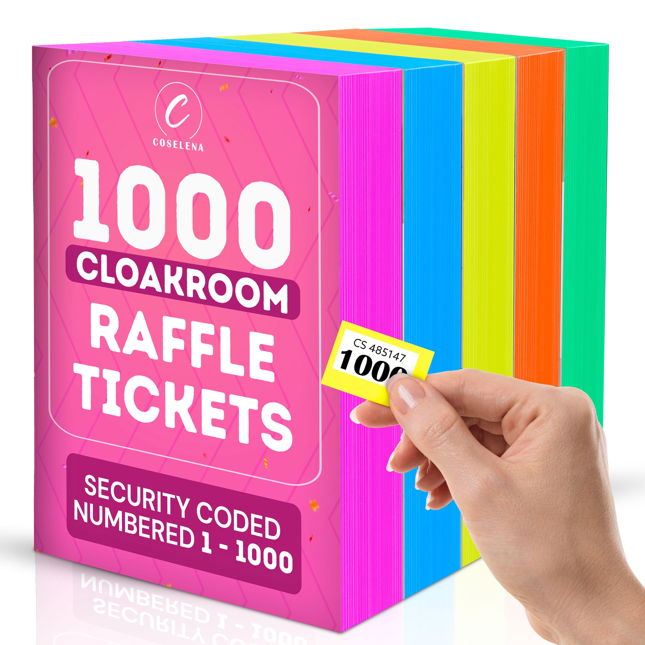 Coselena 5-Pack Cloakroom & Raffle Ticket Books – Numbered 1-1000 with Secure Numbering, Perforated Stubs & Easy Tear-Off Design – Ideal for Events, Fundraisers, and Coat Check Systems