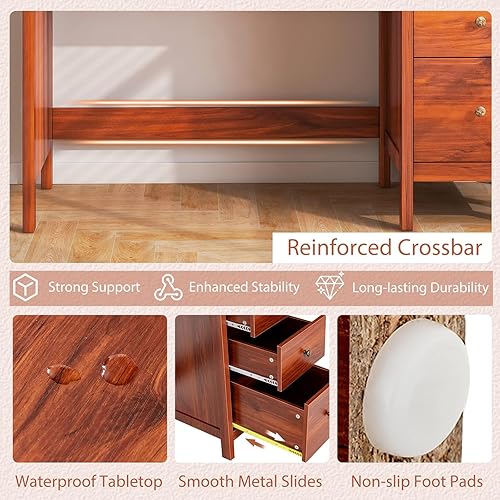 Miniatura 6 de Tangkula Escritorio para computadora con 3 cajones de almacenamiento, moderno escritorio de oficina en casa con cajones de almacenamiento y