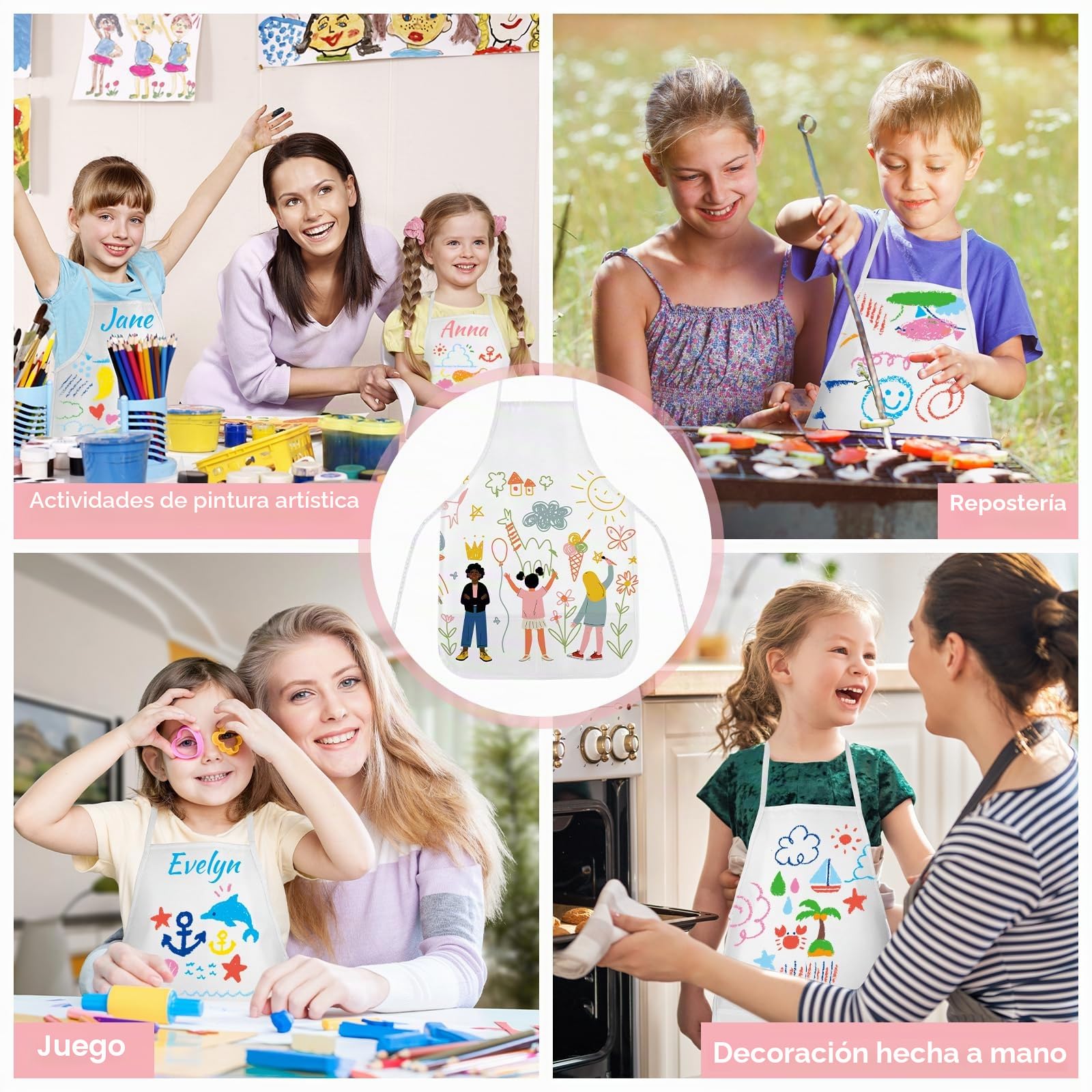 Morcheiong Juego de 36/72 delantales para niños, delantales de pintura para niños con bolígrafo de colores y plantilla de manualidades para manualidades y pintura artística hecha a mano