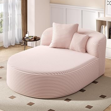 Oversized Chaise Lounge Chair Indoor, Boneless Sleeper Lounger with 2 Pillows, Upholstered Corduroy Lazy Cloud Couch, Comfy Floor Sofa Chair Bed for Living Room, Bedroom, Reading Room Pink