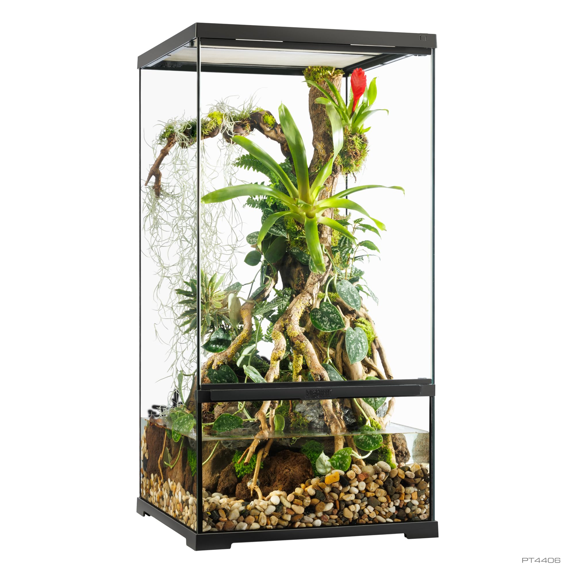 Exo Terra Pro Paludarium Glasterrarium | 3 Zonen | 45x45x90 cm | Integrierter Bodenabfluss, Einstellbare Belüftungsöffnungen, Ideal für Tropenreptilien, Hohe Sichtscheiben