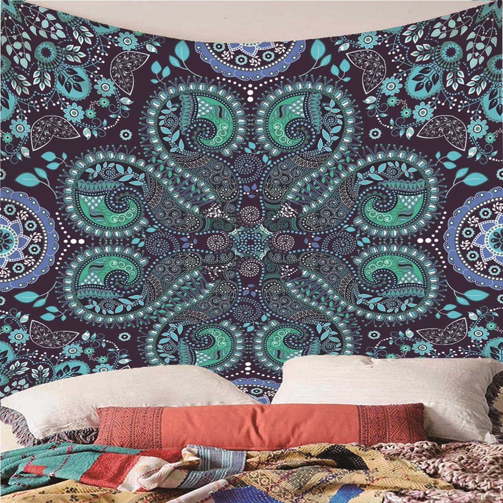 Aeici Tapices Pared, Tela Pared Playa Bordado Vintage Tapiz Pared Wall Hanging, Bedsheet(200X200Cm)