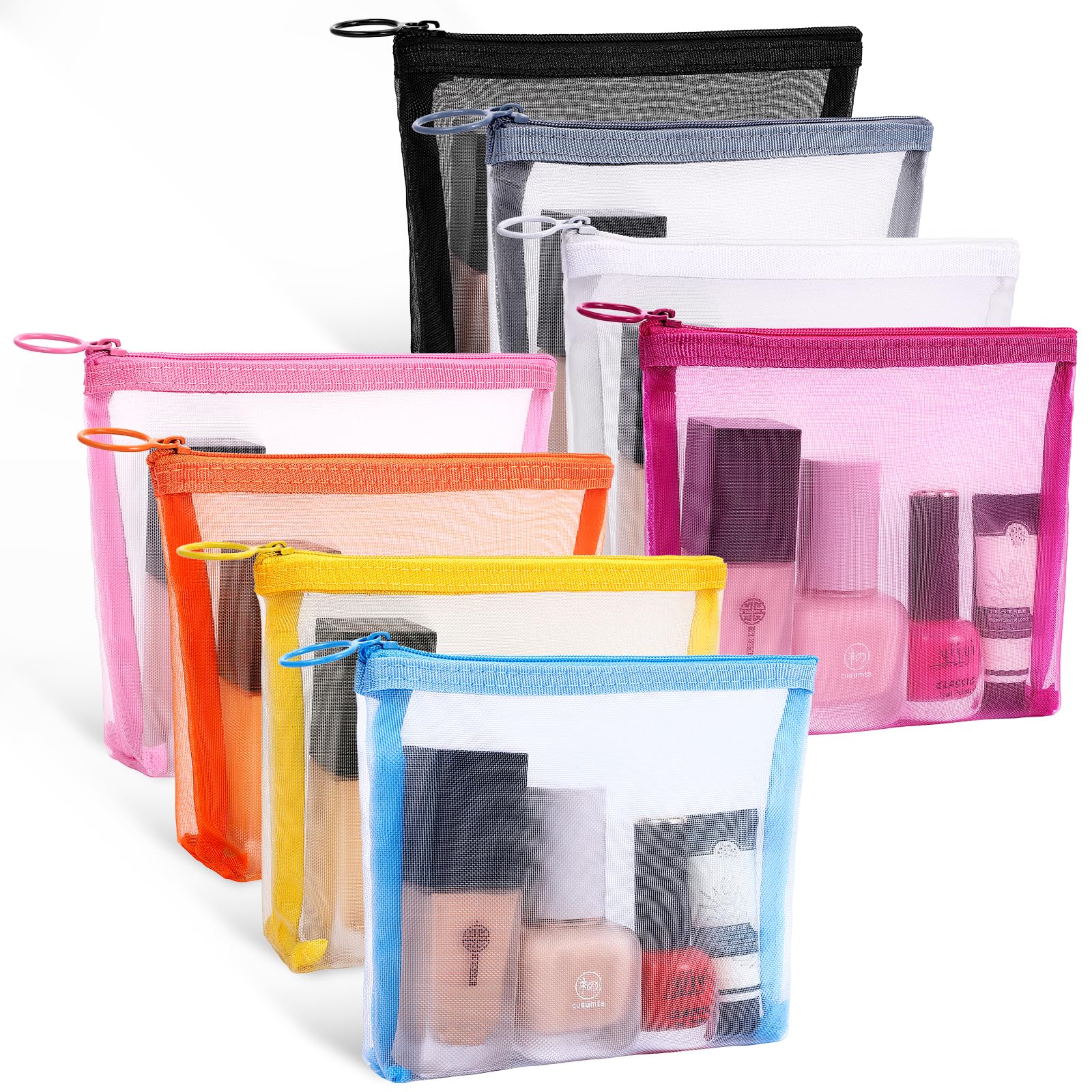 Fassave 8 Pack Mini Zipper Mesh Makeup Bags, Nylon Cosmetic Bags Toiletry Purse Travel Organizer Bags Inside Bag for Office Travel Organization (