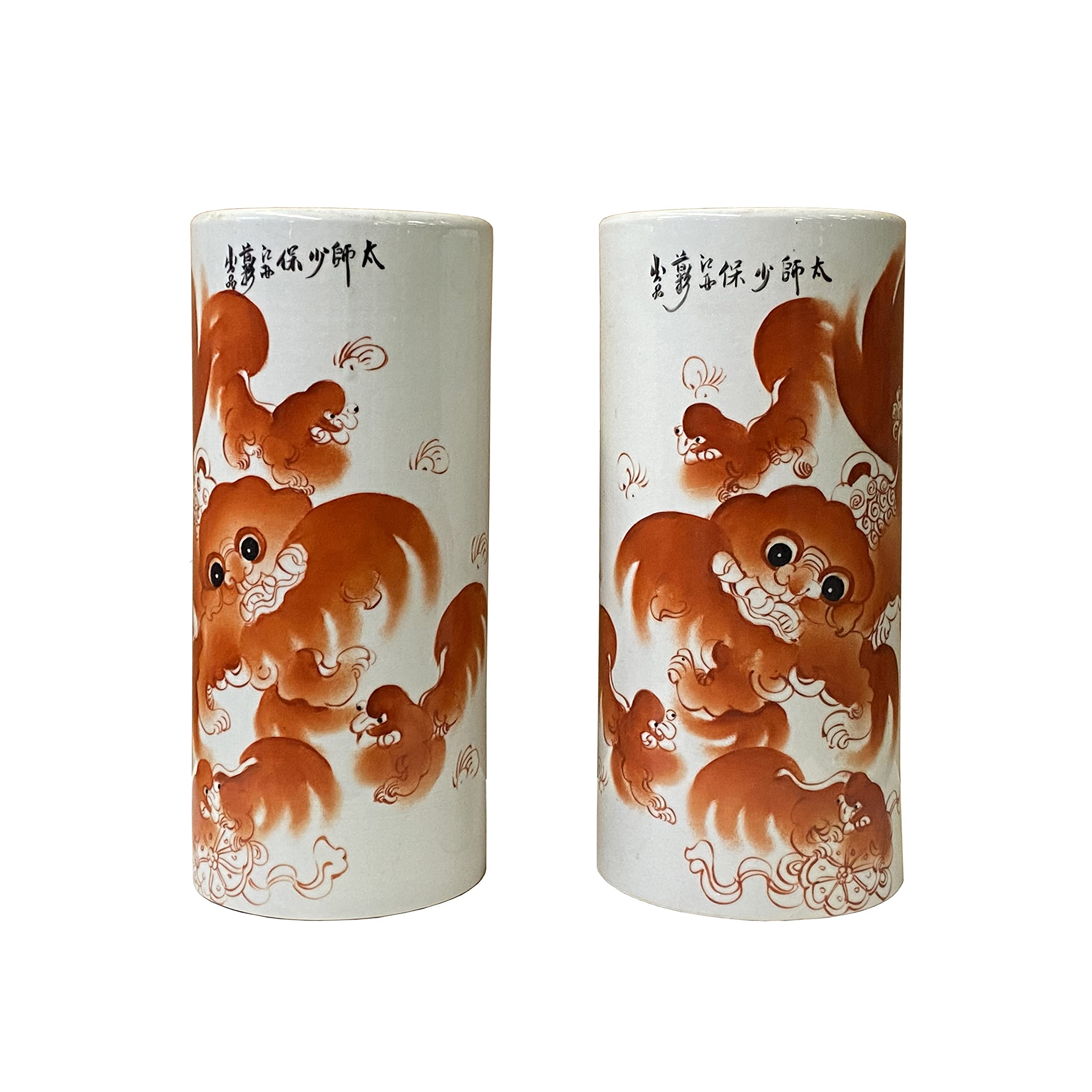 Amazon.com: Pair Chinese Oriental Ceramic White Base Orange Foo