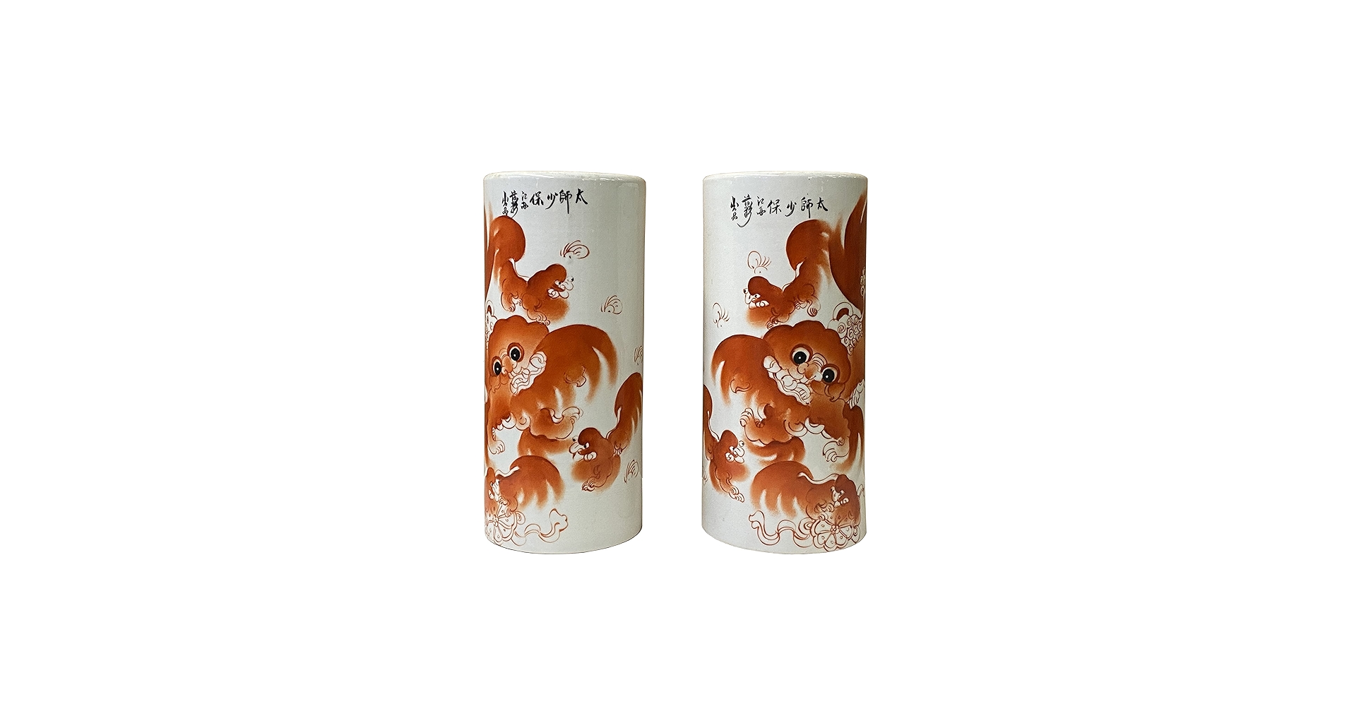 Amazon.com: Pair Chinese Oriental Ceramic White Base Orange Foo