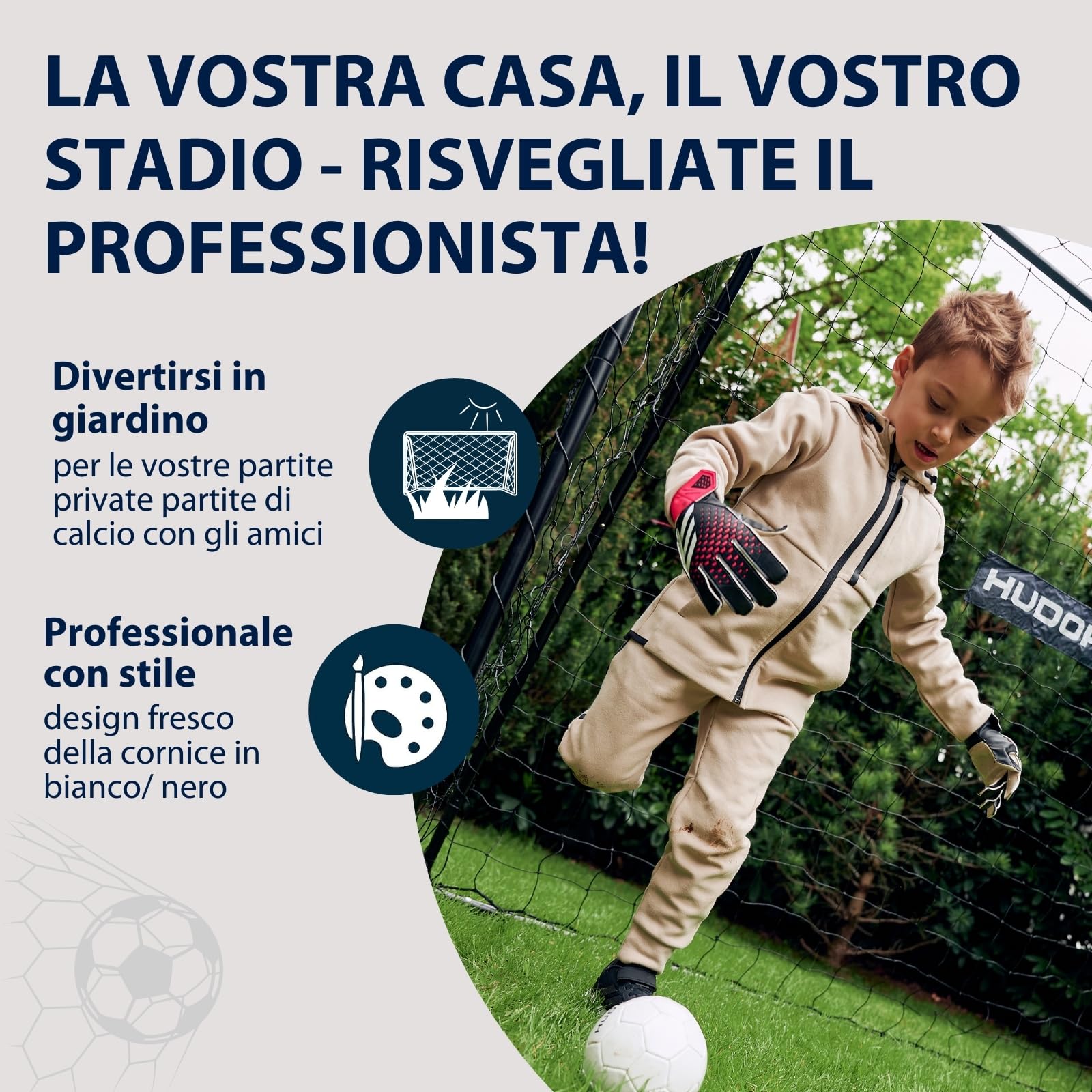 HUDORA Porta da calcio Solid 25 - porta da calcio stabile per bambini e adulti - resistente al maltempo con rete fitta in poliestere - Porta di qualità da esterno tempo libero e training