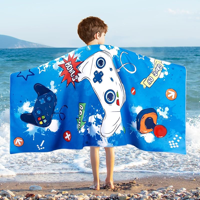 WERNNSAI Game Kids Toalla de playa para niños, Toalla de baño de secado rápido | Toalla de playa de microfibra sin arena de 30 "x 60" para niños, toalla de pileta personalizada para niños pequeños, toalla de viaje para acampar, artículos esenciales para la playa