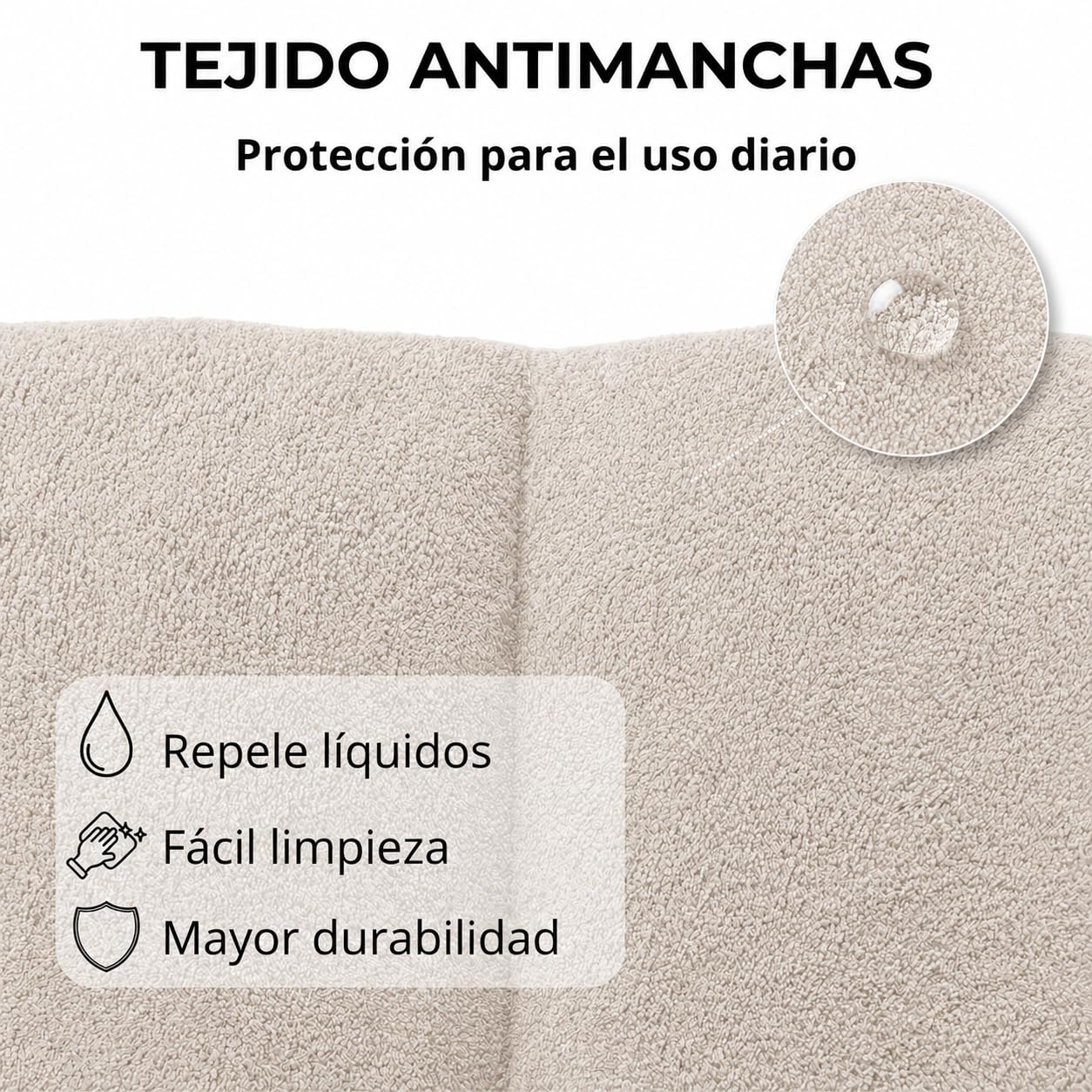 Siesta & Co Cabecero de Cama 160 cm Tapizado Dante, Espuma de Alta Densidad de 10 cm, Tejido Lavable, Montaje en Pared o Uso sin Instalación, Fabricado en España, Color Beige