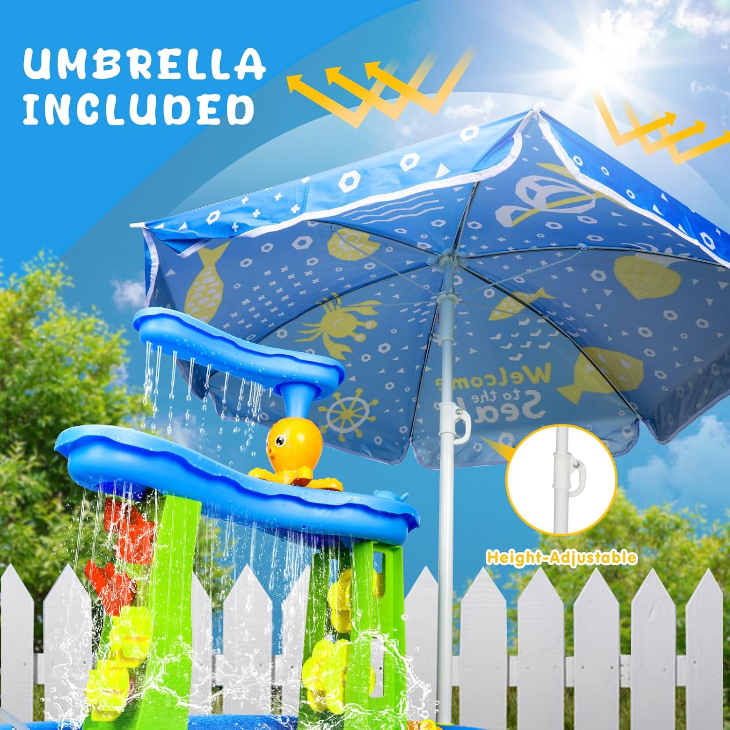 Water Table for Toddlers 1-3-5, Toddler Sand Table, Kids Water Table with Umbrella for Outside Kids Ages 4-8, Bright Blue
