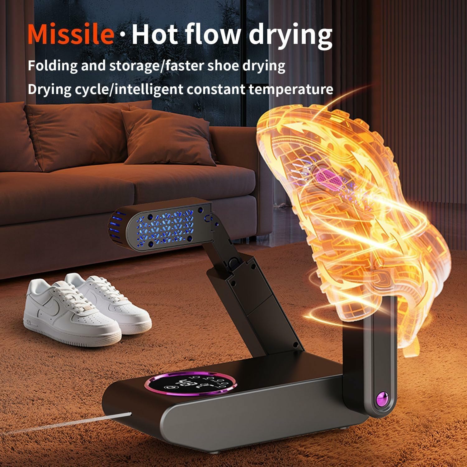 Telescopic Electric Shoe Dryer with Smart Touch Control, Adjustable Shoe Drying Machine with Extendable Design for Boots & Gloves