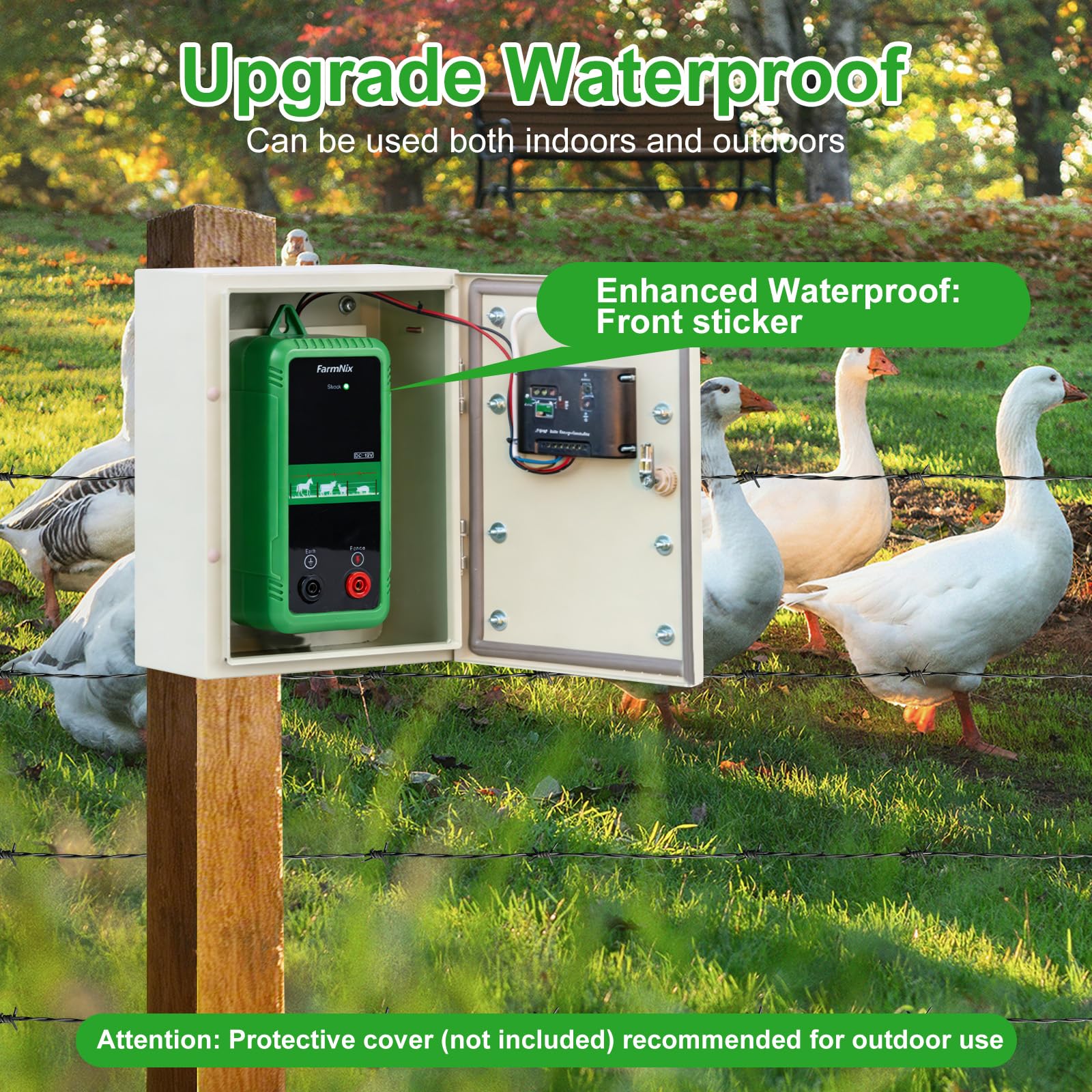 Elettrificatore per Recinti 8KM, 1J, 12V, Uscita 10KV, Basso Consumo, Compatibile AC/DC/Solare per Giardino, Fattoria e Piccoli Pascoli