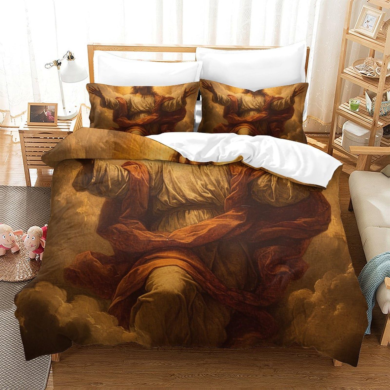 Jésus De Literie housse de couette 260x220 en microfibre premium avec taie d'oreiller