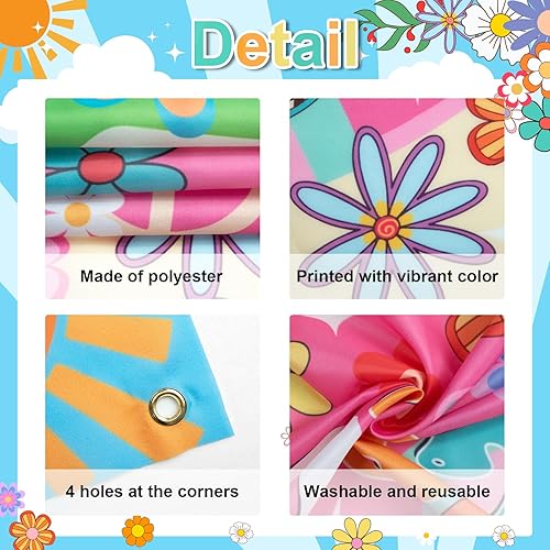 Miniatura 5 de Decoraciones de fiesta hippie Groovy Bus Banner de los años 60, telón de fondo de margarita, recortado de la cara de los años 60, accesorios para