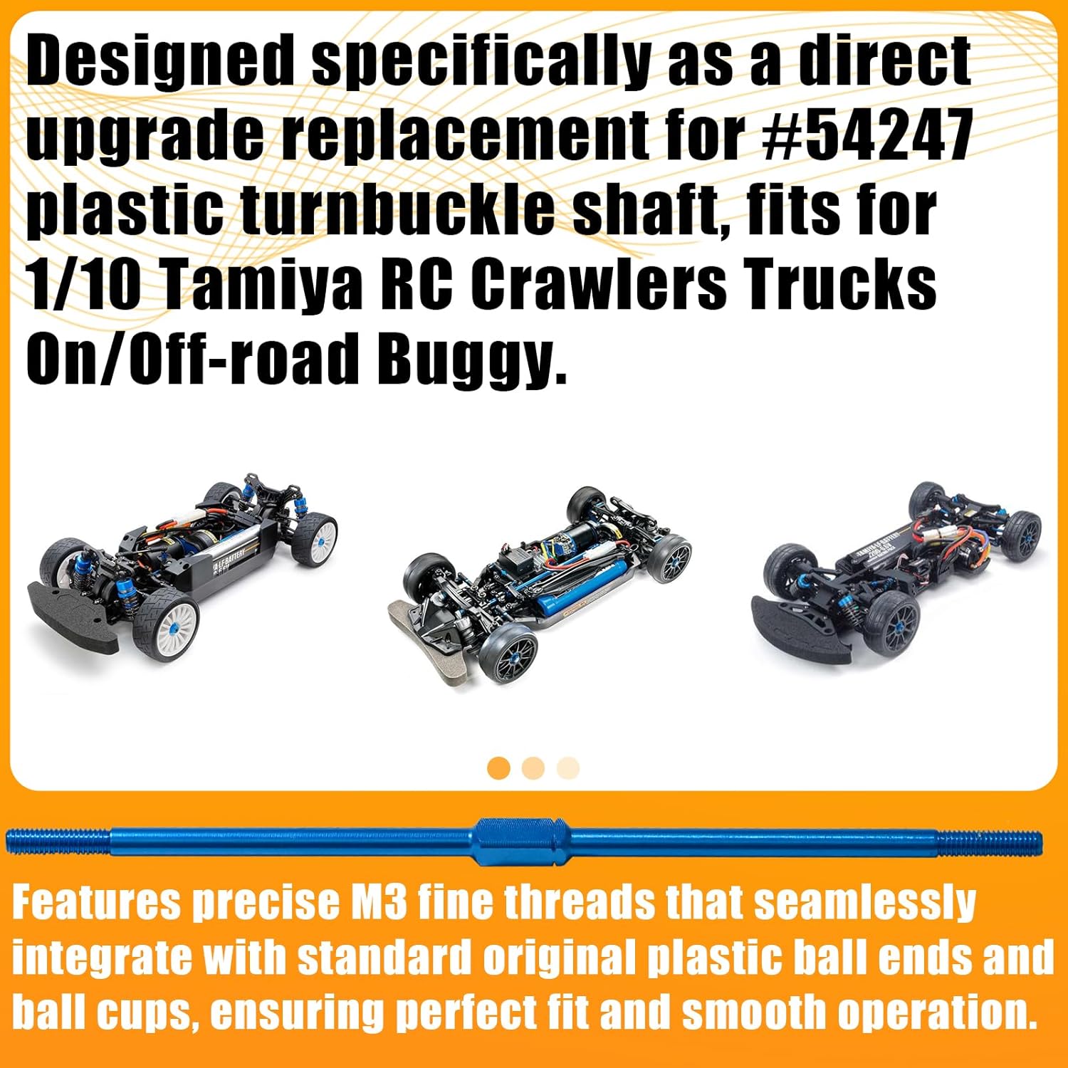 3x106mm Aluminum Alloy Turnbuckle Shaft with M3 Threads, Push Rod Tie Rod Linkage Replacement for #54756, Compatible with 1/10 Tamiya RC Crawlers Trucks On/Off-Road Buggy Upgrade (Blue)