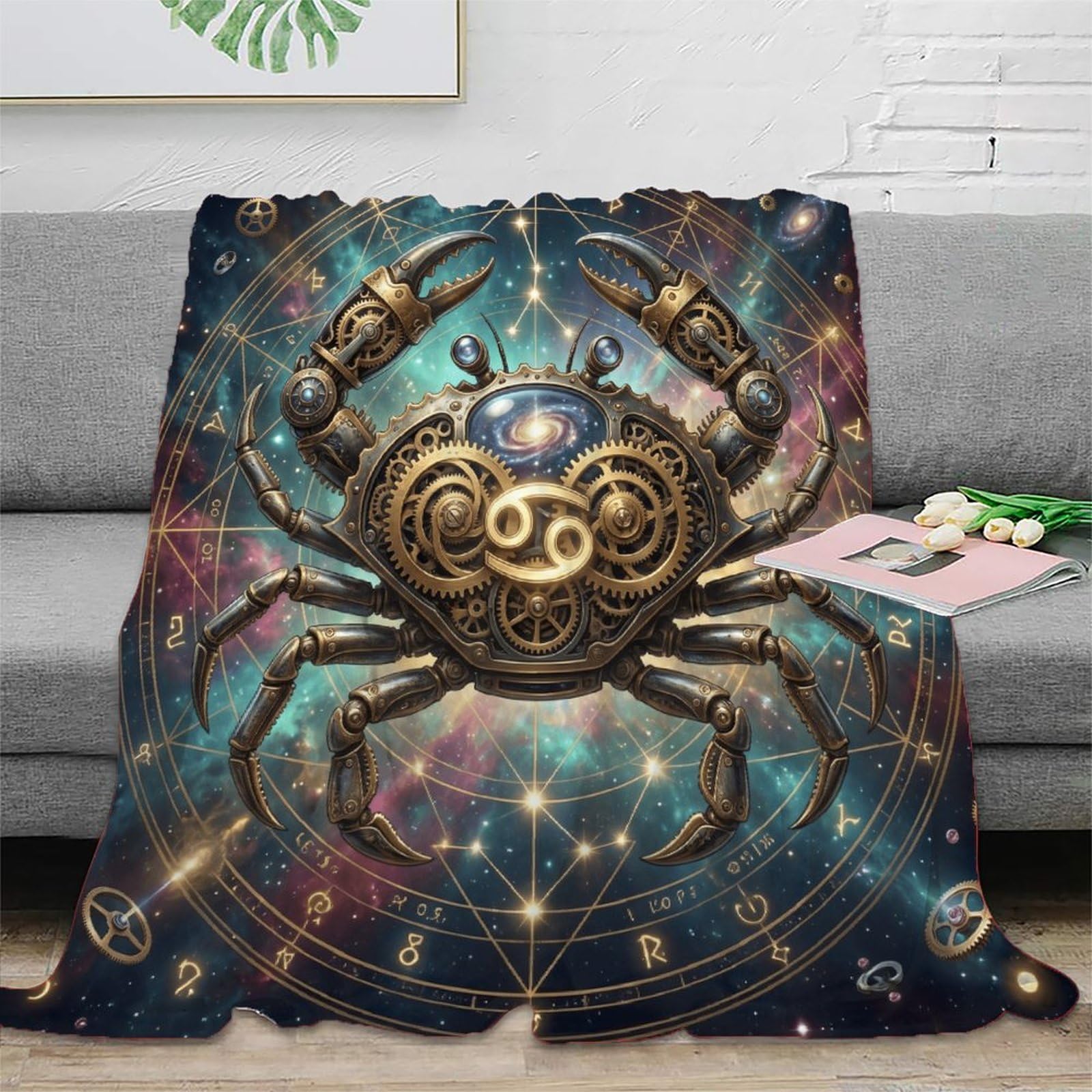 W7C8U2X3 Zodiac Cancer Steampunk for Flannel Throw Blanket, Office Nap Use