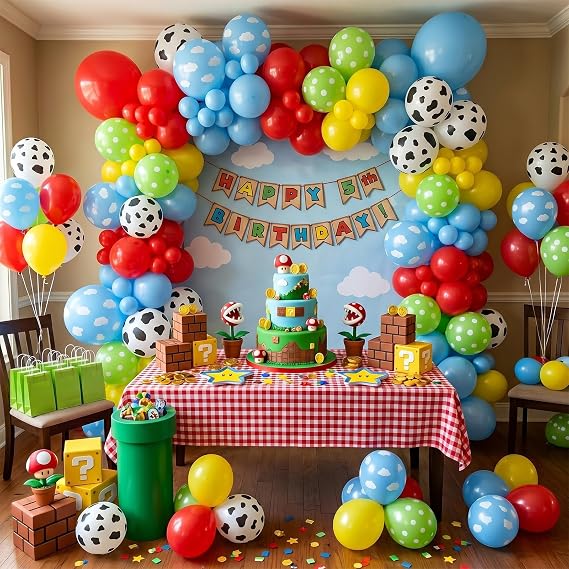 Red Yellow Blue Balloons - 60pcs Toy Inspired Cartoon story Balloons With Cloud Cow Print Yellow Red Sky Blue Balloon For Kids Boys Robot Farm Themed Birthday Decorations Baby Shower Circus Party