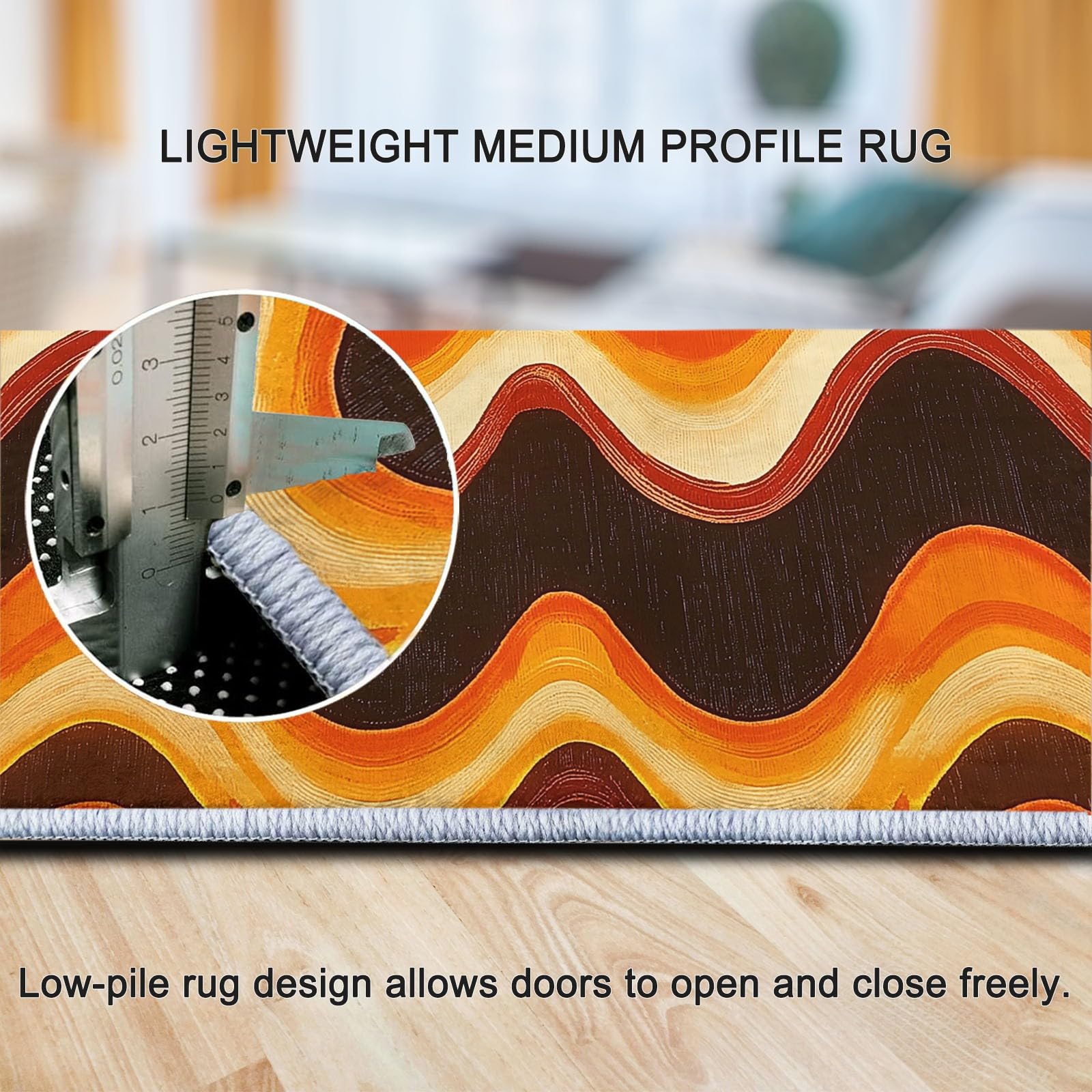 Générique Tapis Salon Vagues Rétro Funky 160 x 230 cm Tapis Chambre Impression 3D Moderne, Couleur Orange Moquette Antidérapant Lavable Machine, pour Salon Salle à Manger Bureau