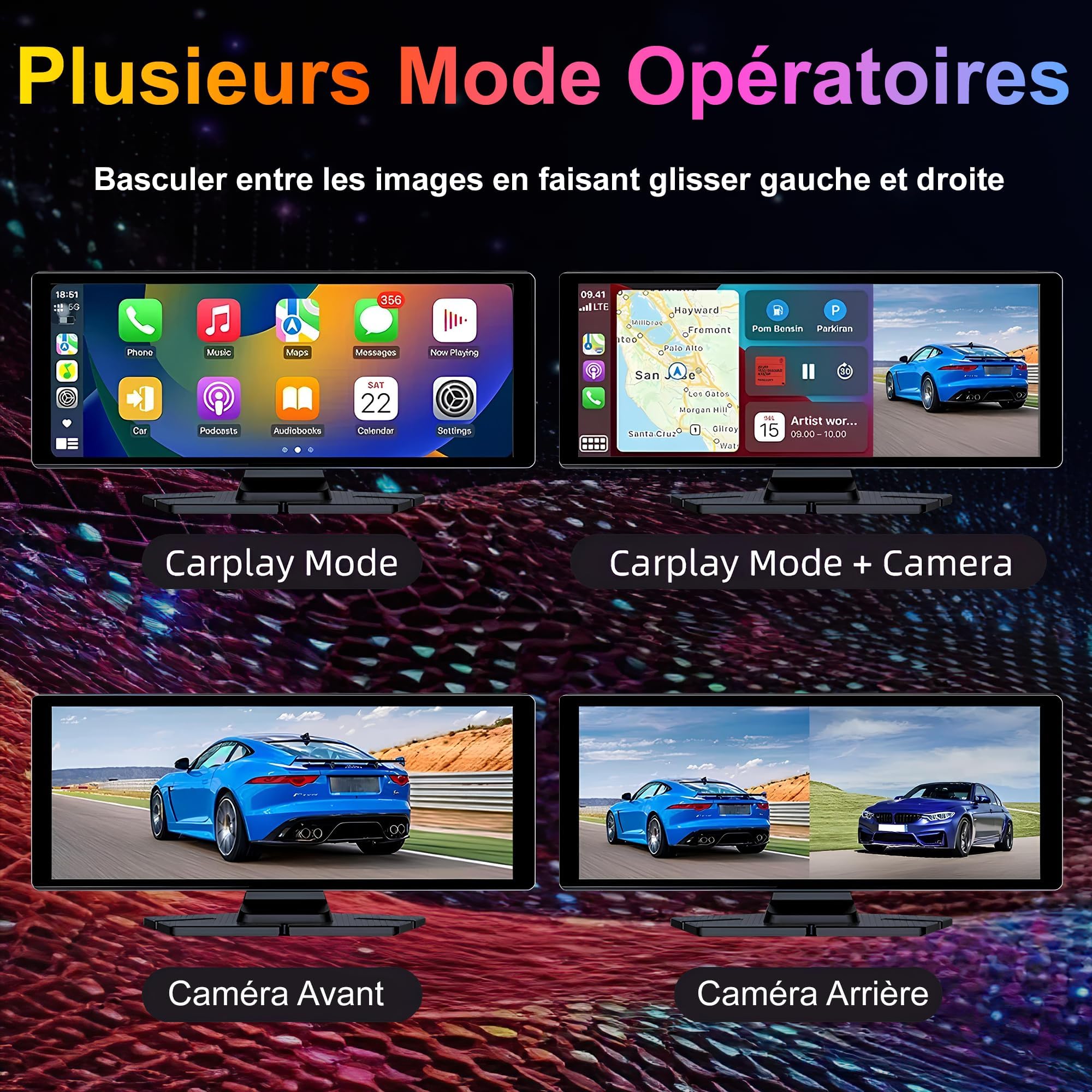 Schermo CarPlay per auto e Android senza fili da 10,26 pollici, IPS – Dashcam 4K + telecamera posteriore 1080p – Autoradio Bluetooth FM AUX – Plug & Play USB-C, scheda 64 GB – CarByNevo D4 Pro