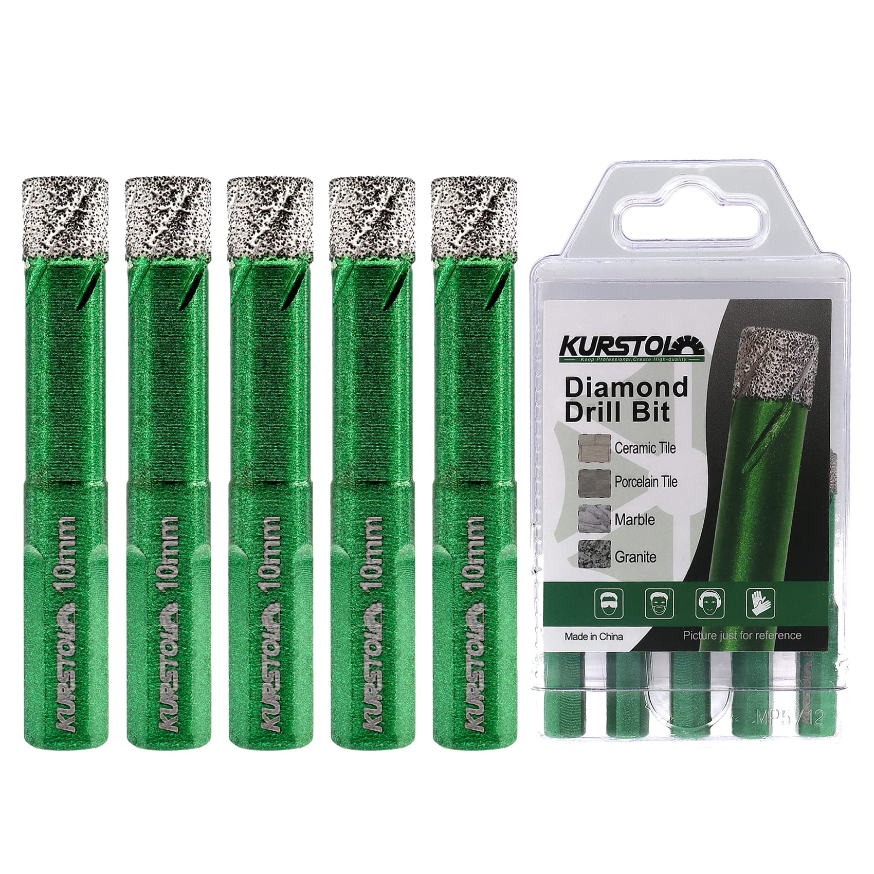 Porcelain Tile Diamond Drill Bits - Dry Diamond Hole Saw Set for Ceramic Marble Granite Stone,Diamond Core Drill Bit Kit Triangle Shank Fixed on Drills,2 Sets No.K3(5pcs 10mm)