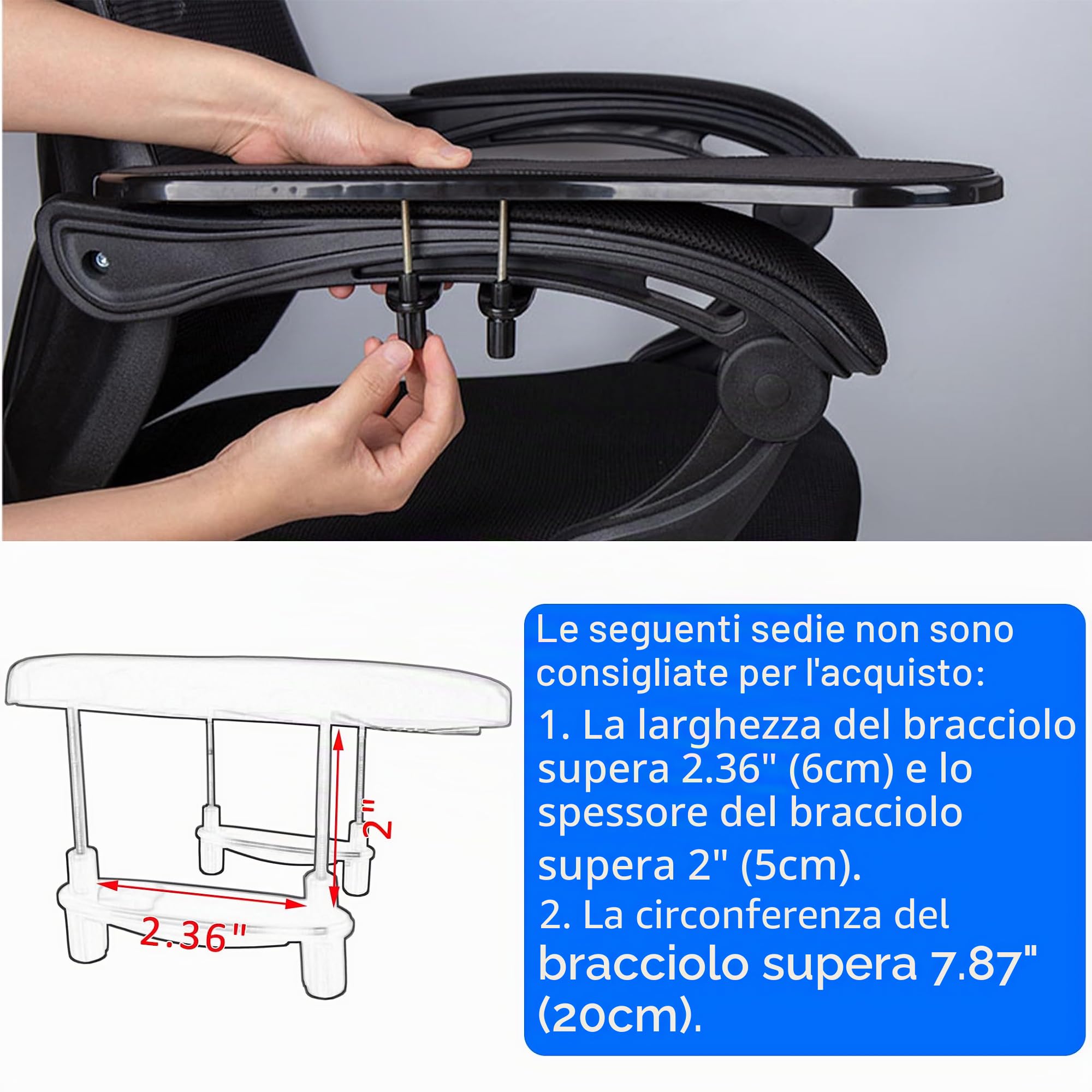 LL-COEUR Confezione da 2 poggiapolsi per tavolo e sedia, braccio ergonomico da scrivania, supporto multifunzione per mouse per computer (2 x nero)