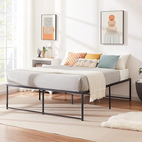 Miniatura 4 de VECELO Base de cama alta con plataforma de metal de 18 pulgadas base de colchón no necesita somier soporte de listones de acero resistente tamaño