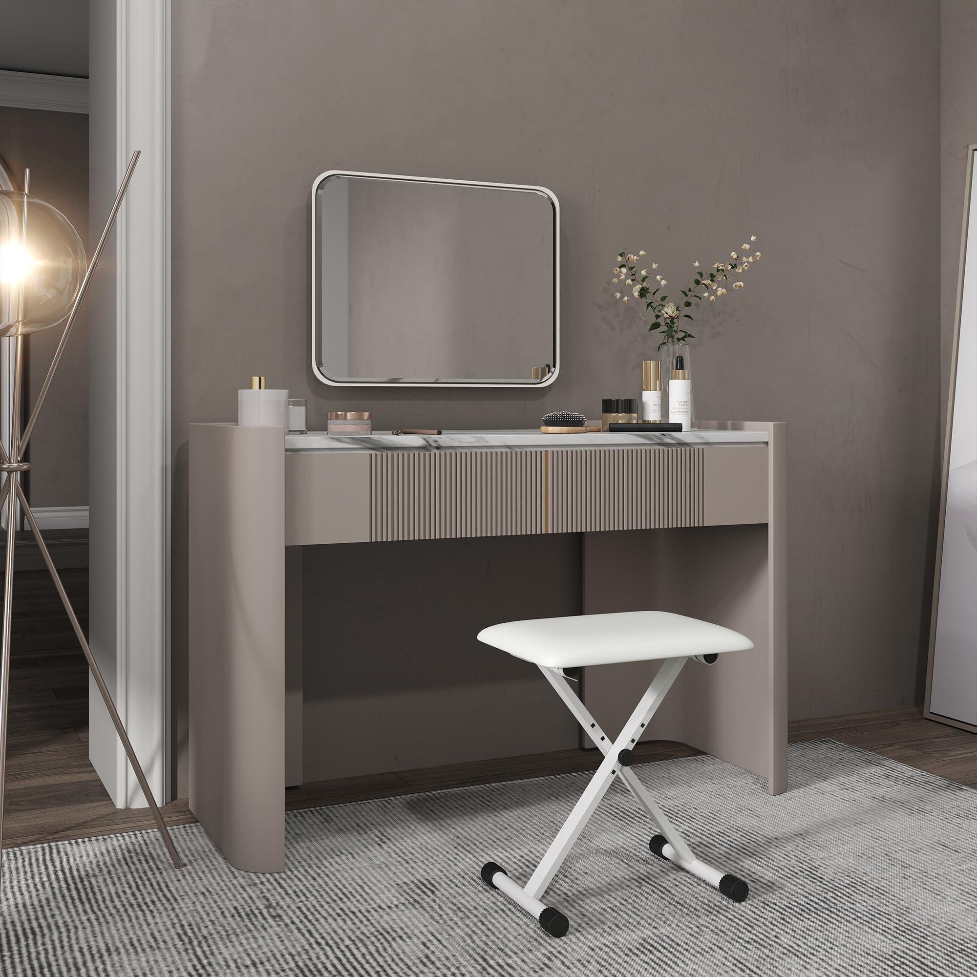 HOMCOM Tabouret Piano Pliable, Banc Piano réglable en Hauteur de 37 à 47 cm, siège rembourré en PU et Pieds en métal antidérapants, Charge 100 kg, Blanc