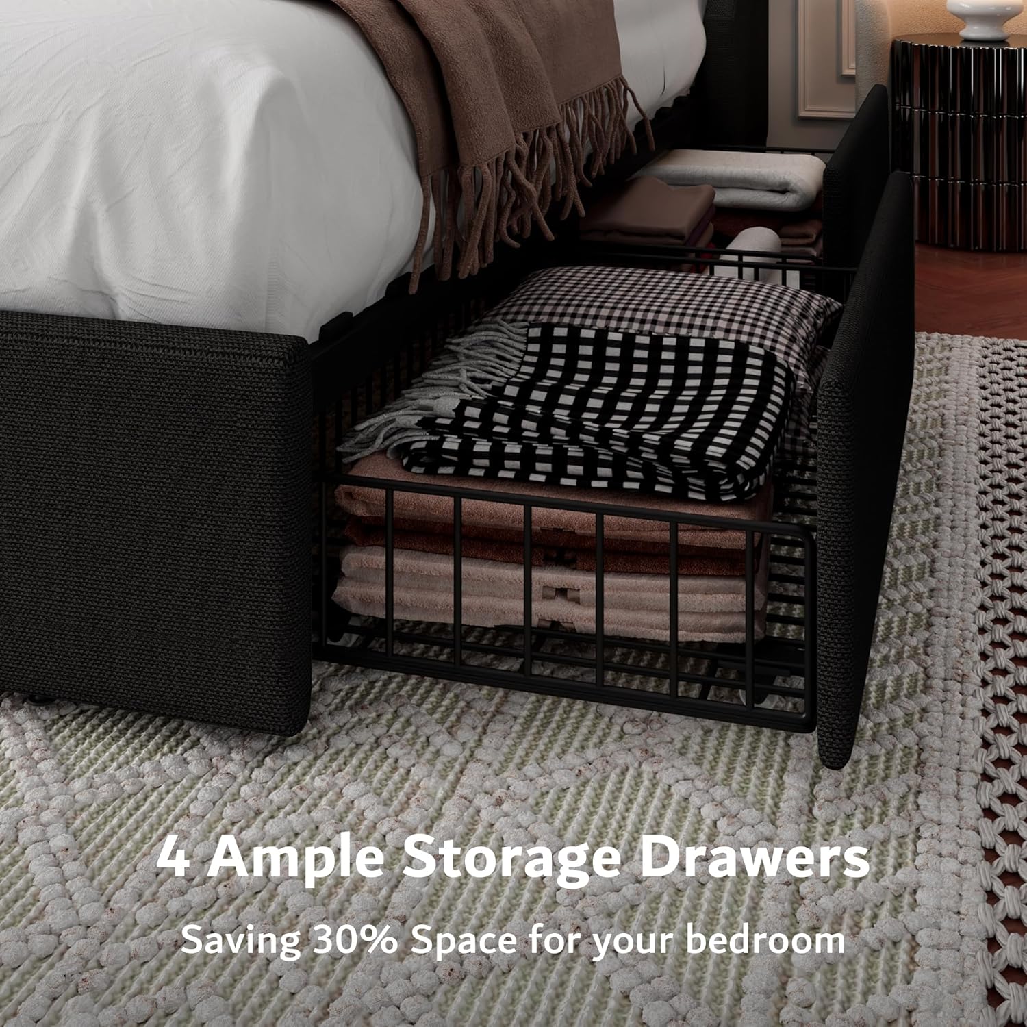 All components of the iPormis Queen Bed Frame laid out for assembly