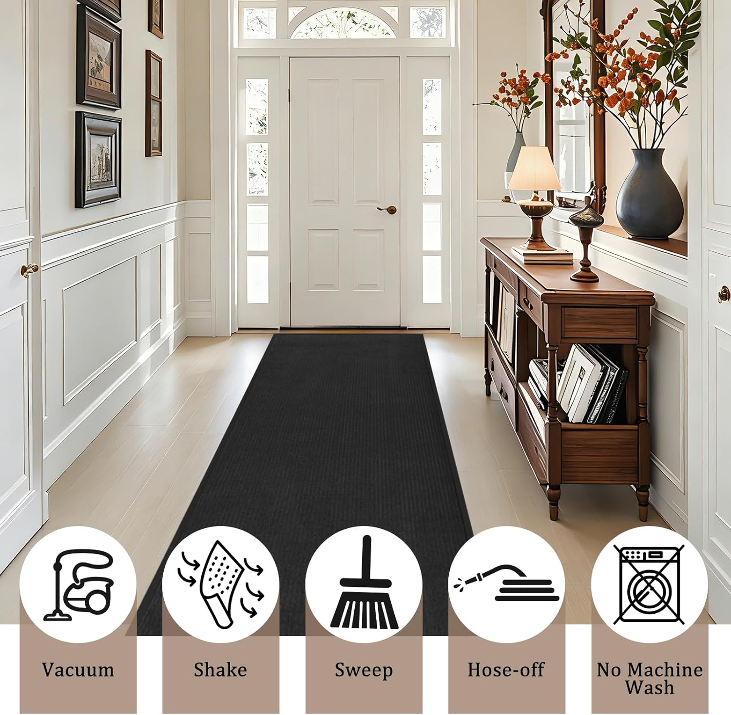 2' X 6' Large Indoor Outdoor Door Mat, Heavy Duty Commercial Floor Mat, Non Slip Front Door Mat Outside Entrance with Rubber Backing, Commercial Traffic Guard Door Carpet, Black